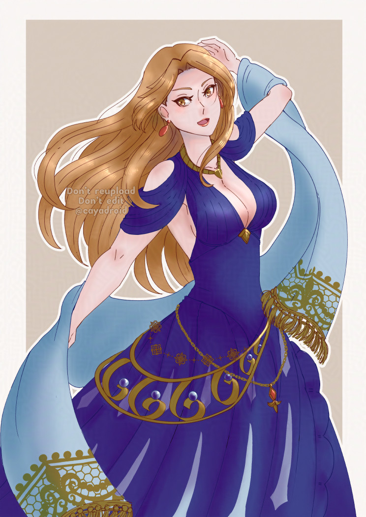 Fanart of Katalina from Granblue Fantasy, she is posing and showing her blue gown.