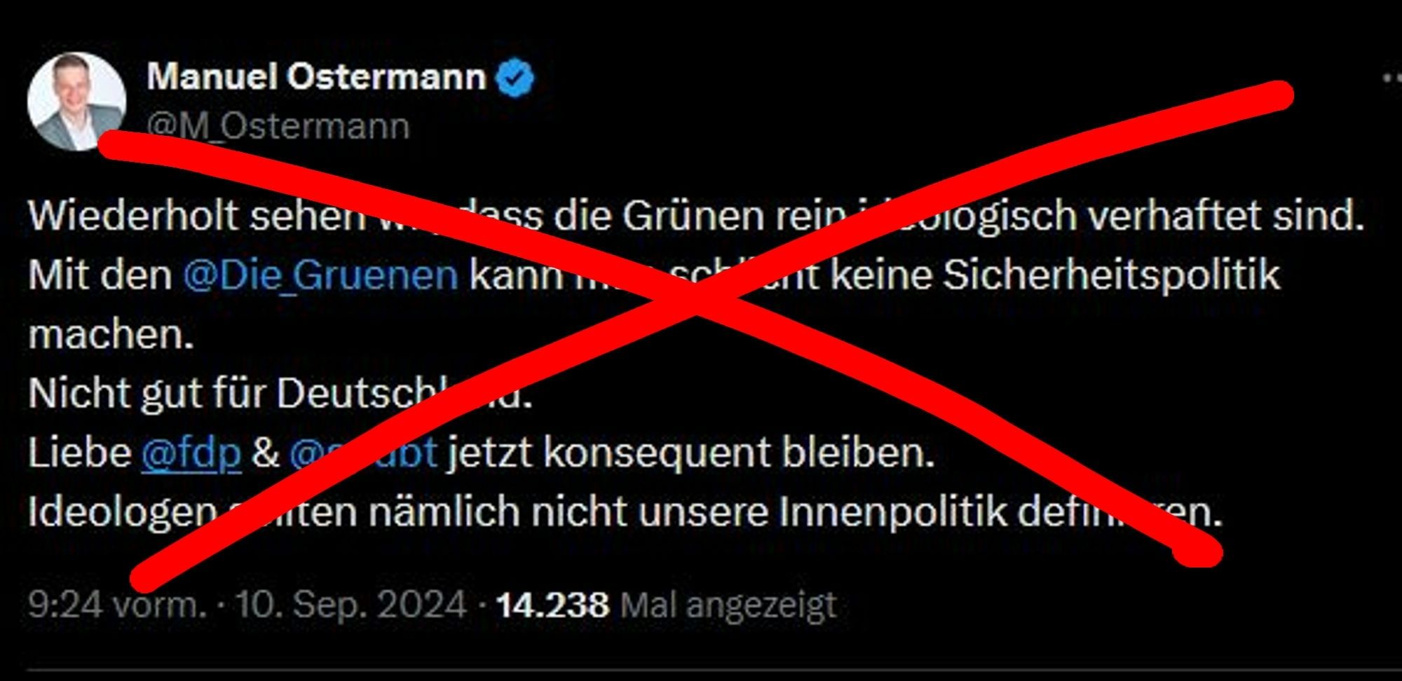 Twitter Post von Manuel Ostermann, durchgestrichen.