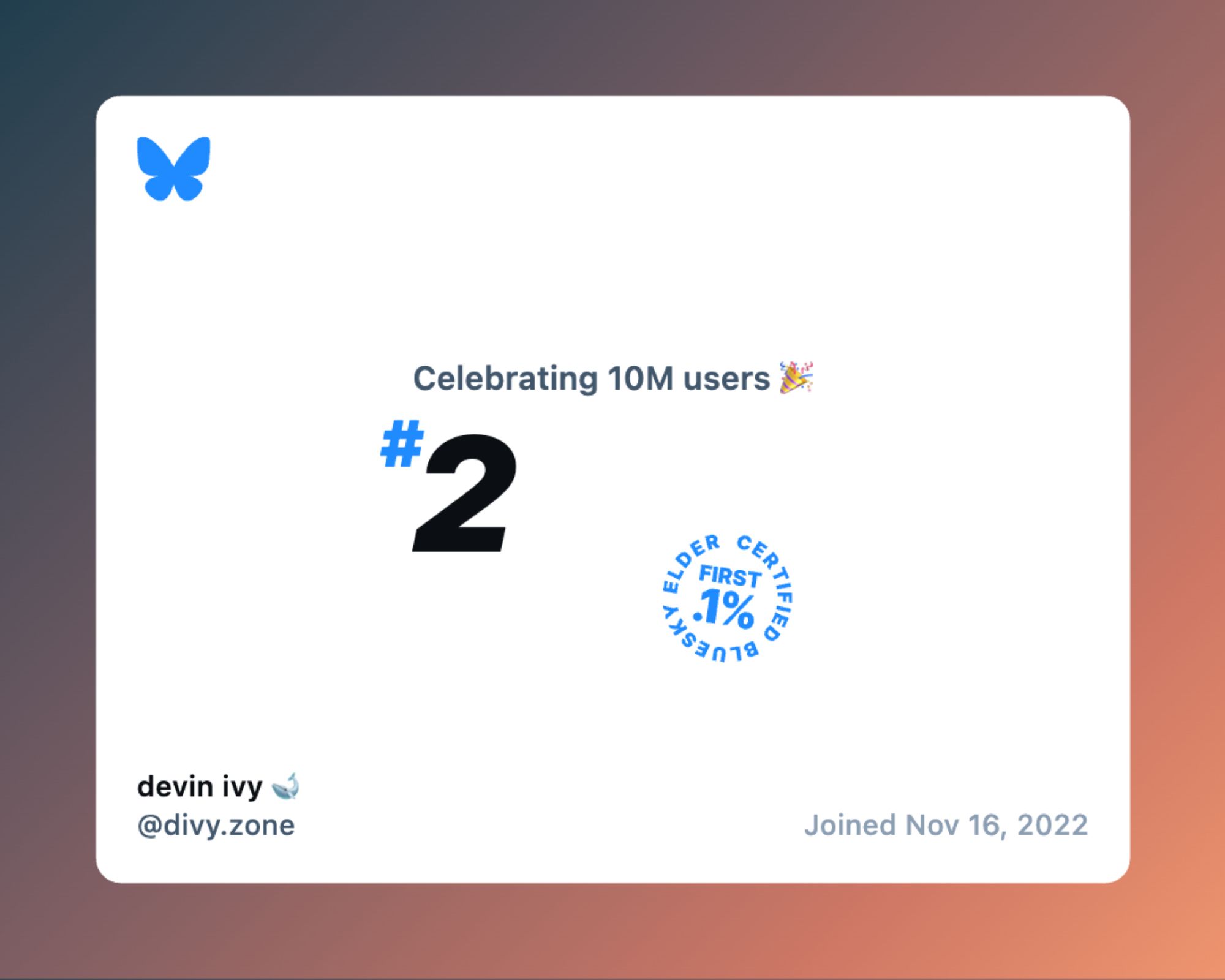 "Celebrating 10M Users: [@divy.zone was] #2"