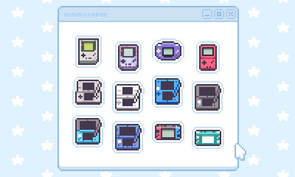 Twelve Twitch badges featuring Nintendo handheld consoles. The consoles included are as follows: Game Boy, Game Boy Color, Game Boy Advance, Game Boy Advance SP, DS, DS Lite, 2DS, 2DS XL, 3DS, New 3DS XL, Switch, and Switch Lite.