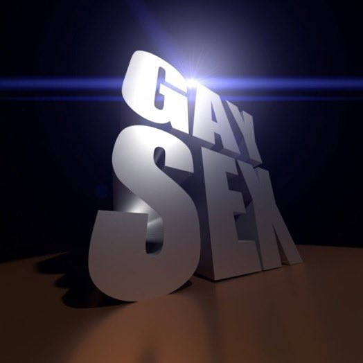 Letras garrafais e dramáticas dizendo: "GAY SEX" com uma luz vindo atrás em meio a um fundo escuro