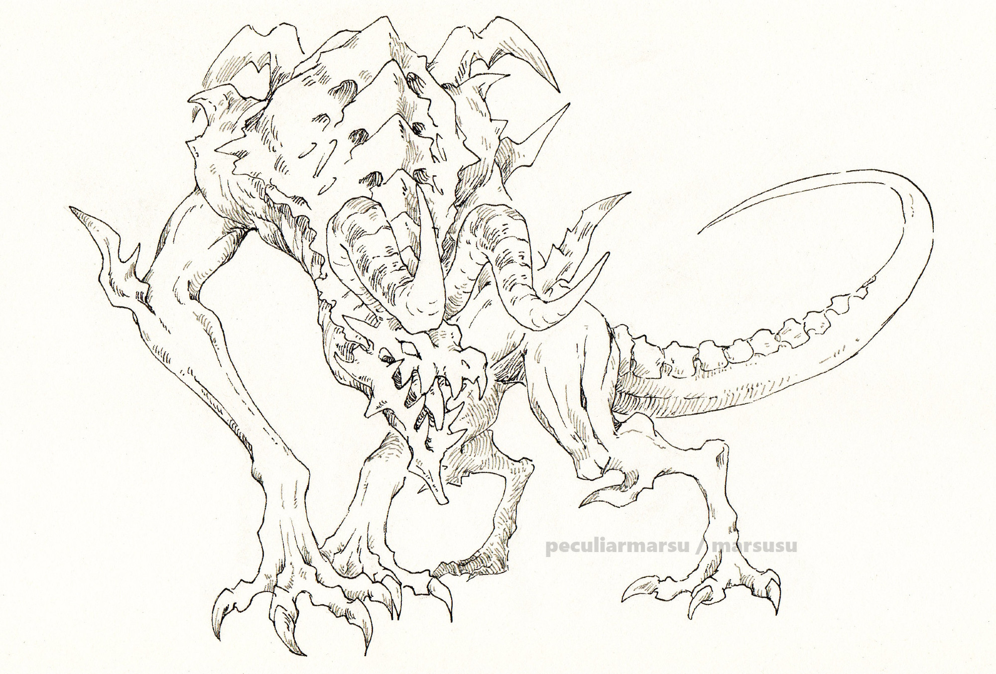 A felt tip pen drawing of Ifrit from Final Fantasy XIV.