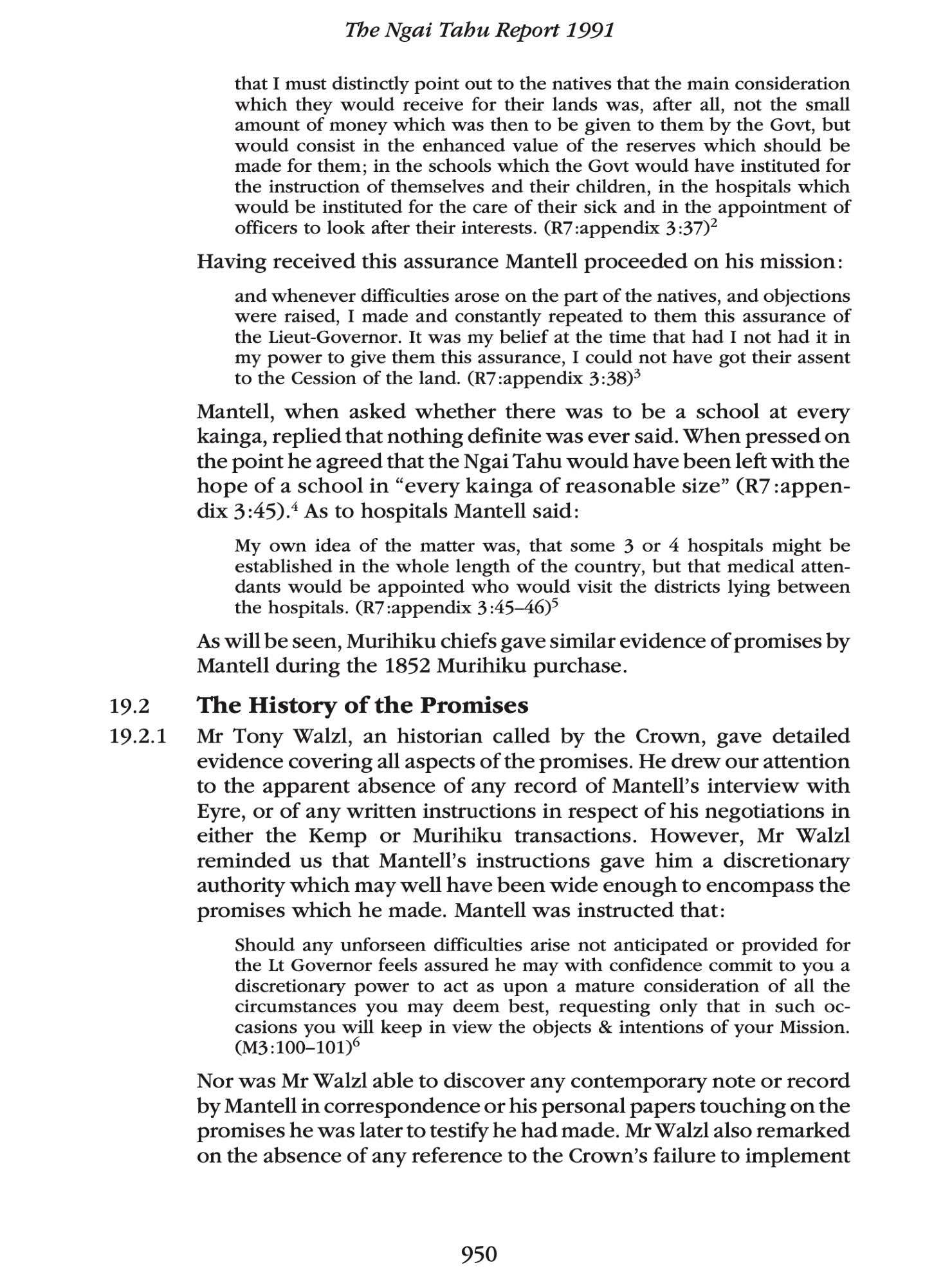 Page 950 of Chapter 19 in Vol. 3 of the Wai 27 1991, The Ngai Tahu Report with historical recounts of the Crown's promise in exchange for land to build hospitals (which were never built.