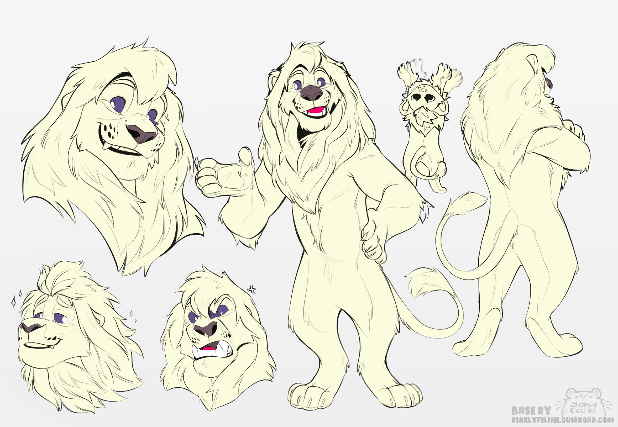 A refererence sheet for Darkmane, a cream wion. (Lion-wolf)