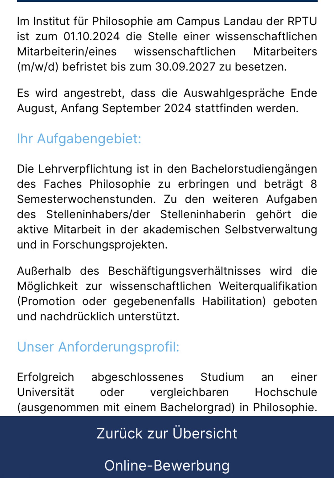 Auszug aus der Stellenbeschreibung (siehe Link)