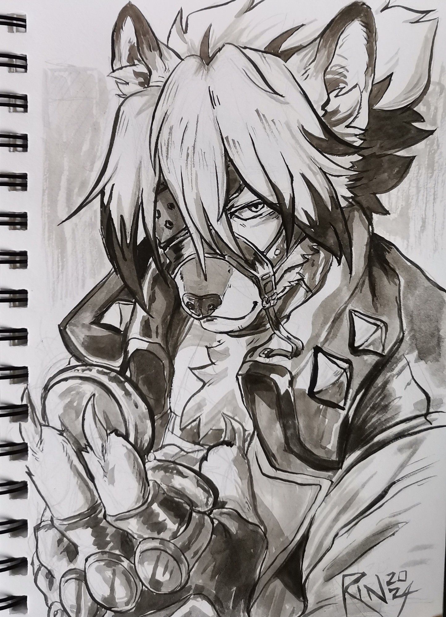 von lycaon ink portrait from the game zenless zone zero.