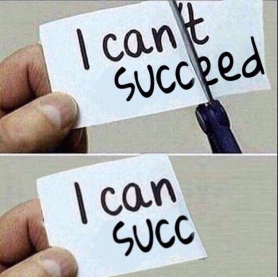 meme of a note that says “i can’t succeed” in second panel cut in half to say “i can succ”