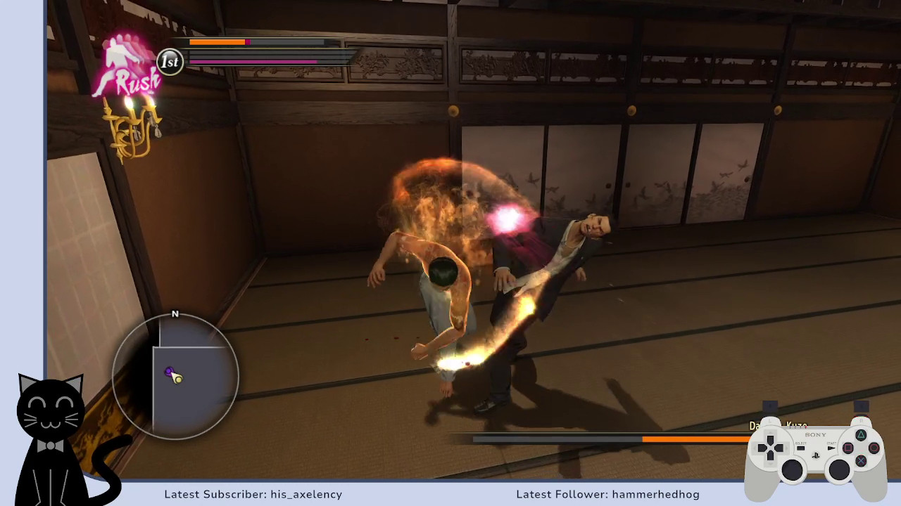 Screenshot of the game Yakuza Zero. The player is fighting against Daisaku Kuze, a boss in the game.