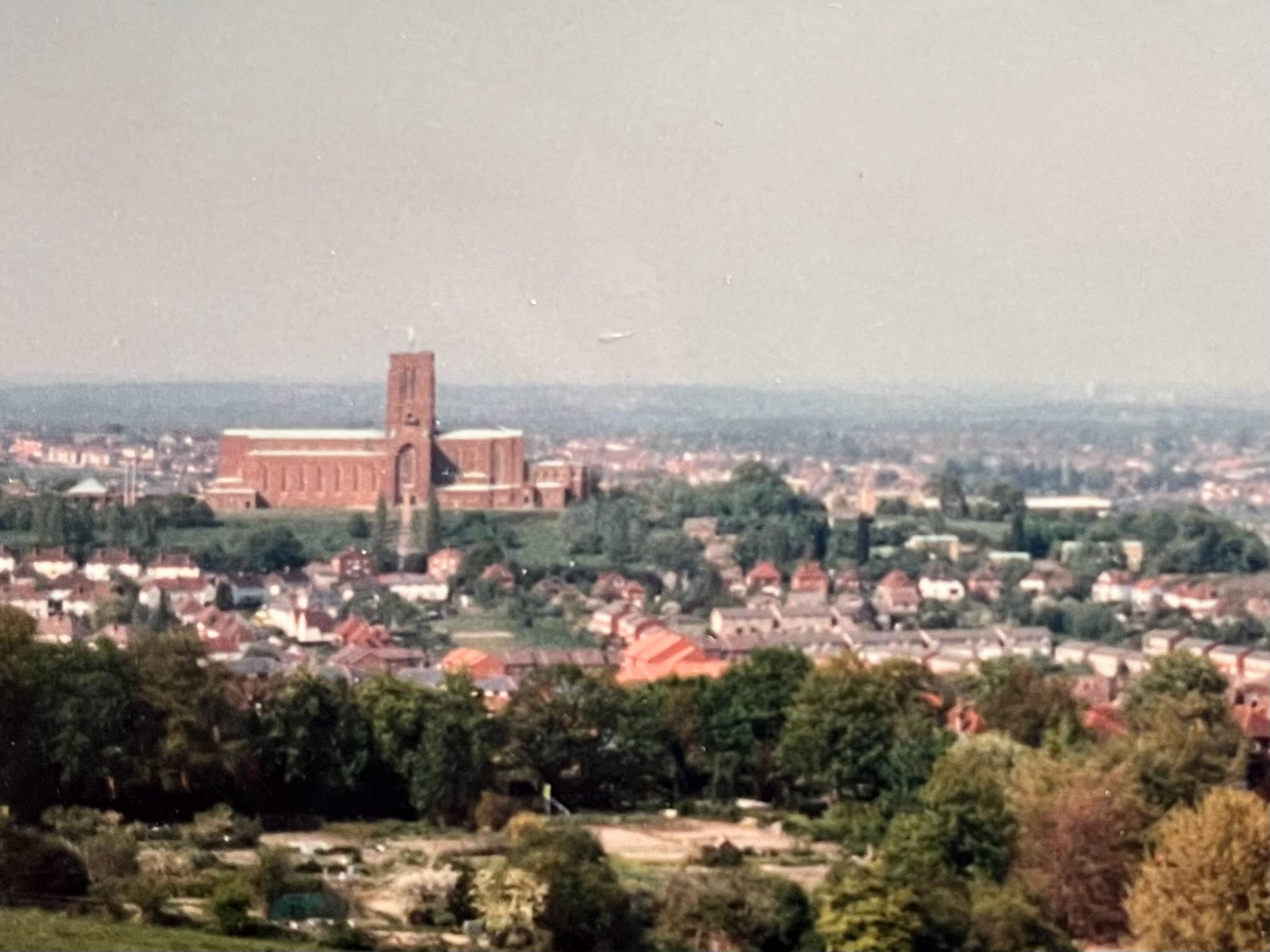 Guildford cathedral looming over the city, as viewed from the Hog’s back (yes, it’s actually called that)