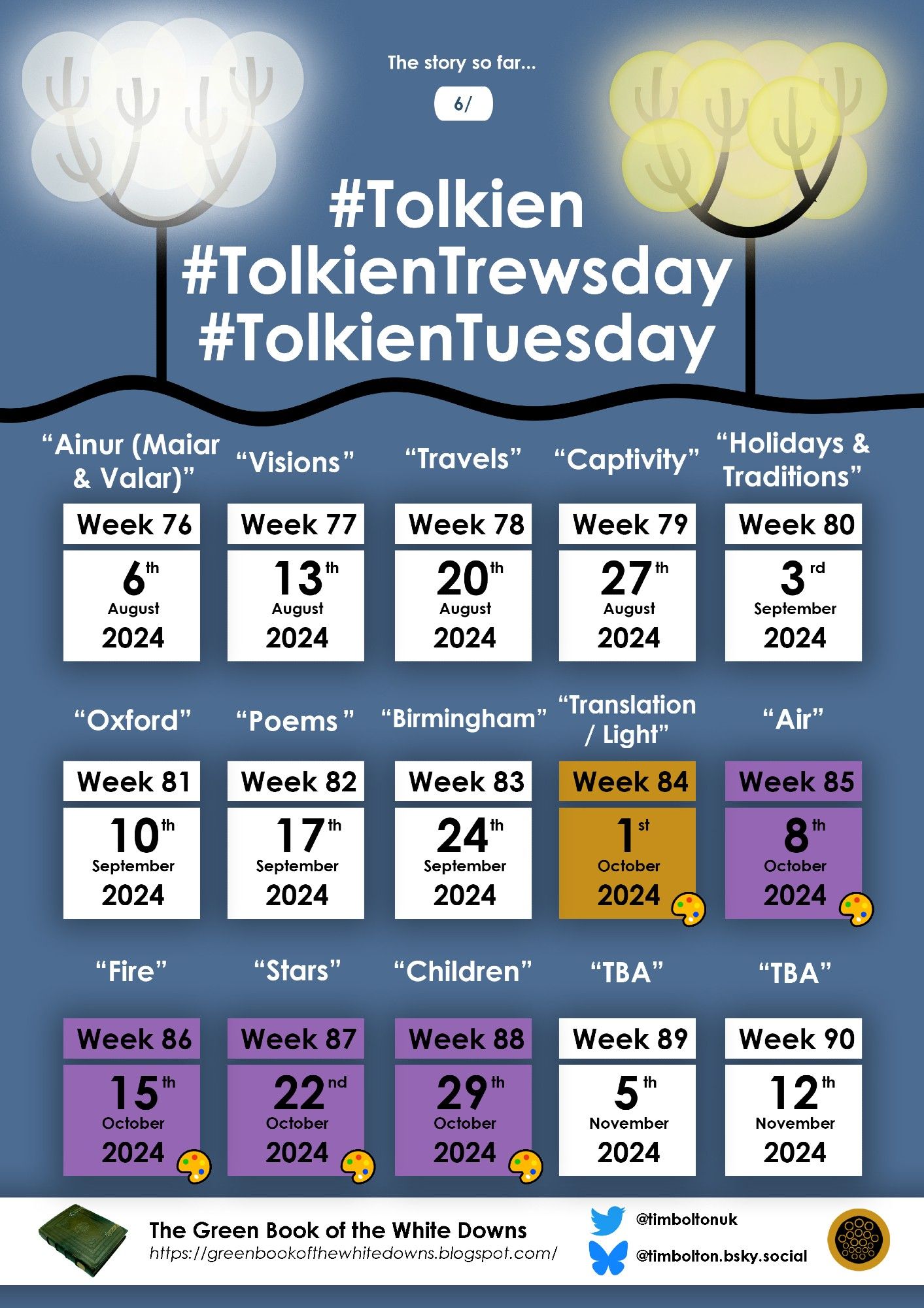 Calendar for Tolkien Trewsday, full text can be found here: https://greenbookofthewhitedowns.blogspot.com/2023/02/introducing-tolkien-trewsday.html