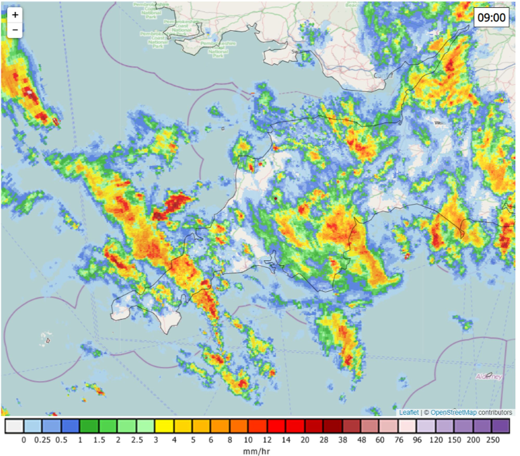 The NetWeather rain radar map of Devon and Cornwall at 09:00 BST on September 22nd 2024