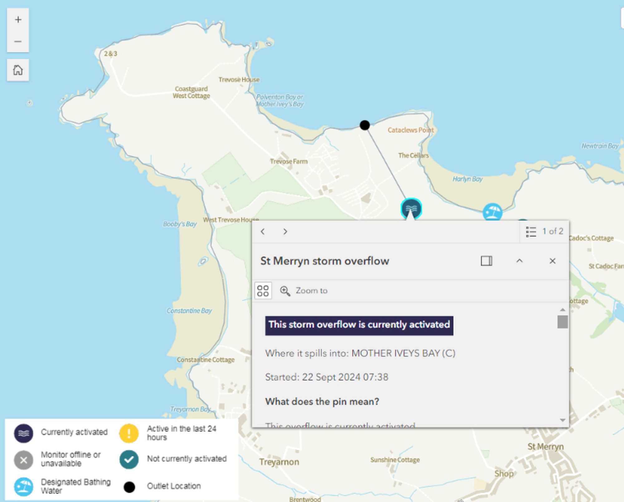 South West Water's "WaterFit Live" map of Harlyn Bay, Cornwall on the morning of September 22nd 2024
S