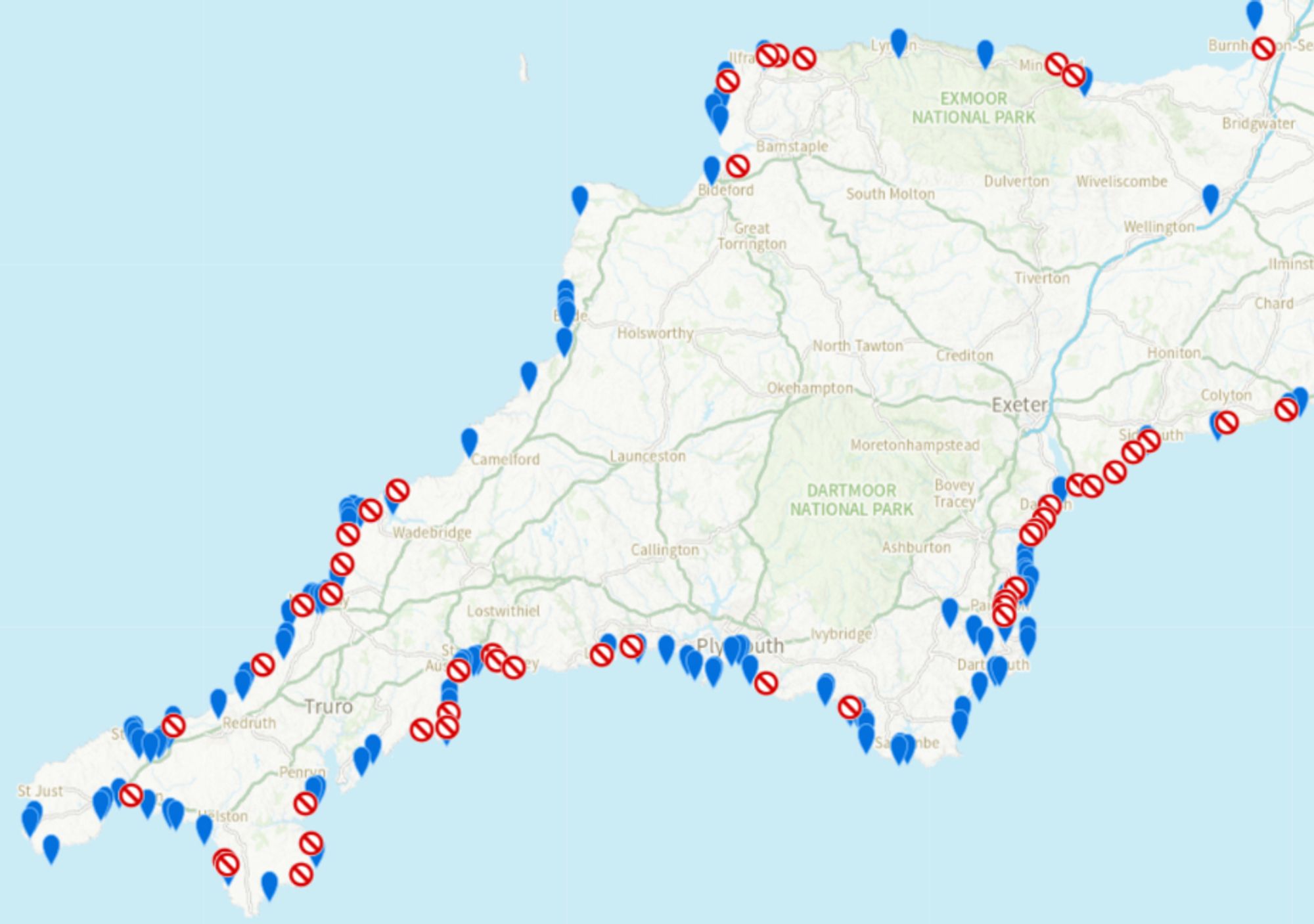 The UK Environment Agency's SwimInfo map on the morning of September 22nd 2024