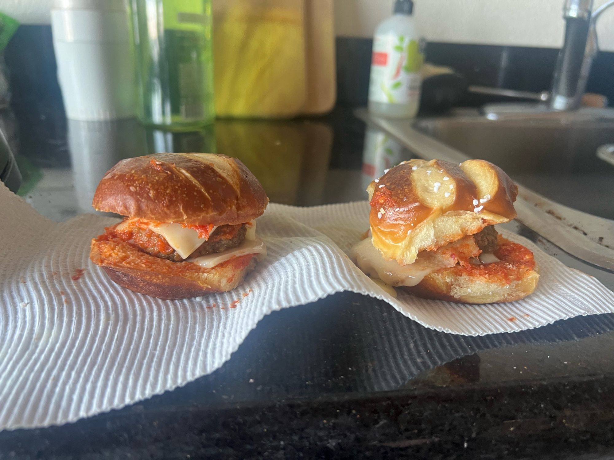 meatball sliders on pretzel buns