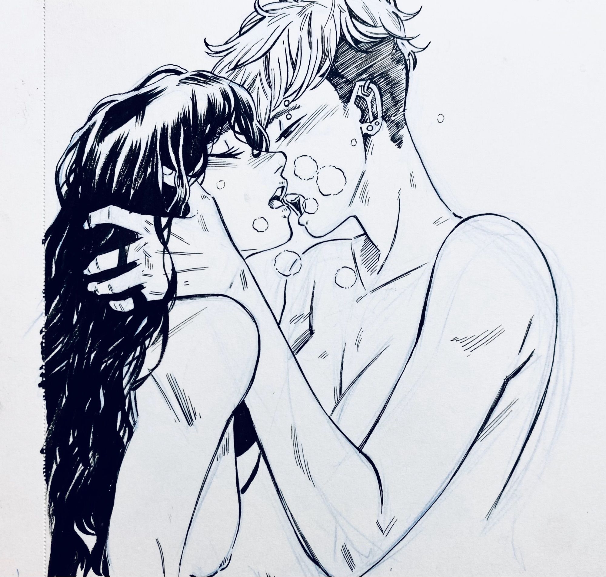 Ink of two naked people breathing heavily after making out