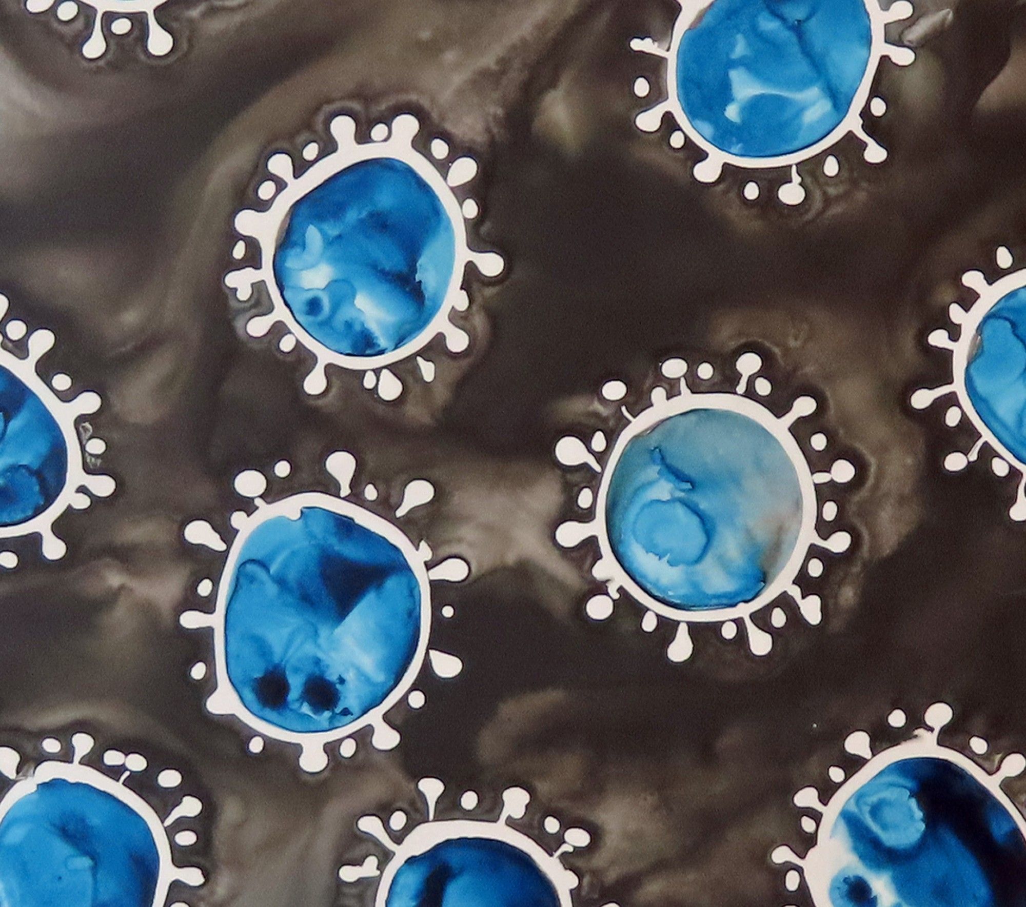 blue and black ink painting of coronavirus