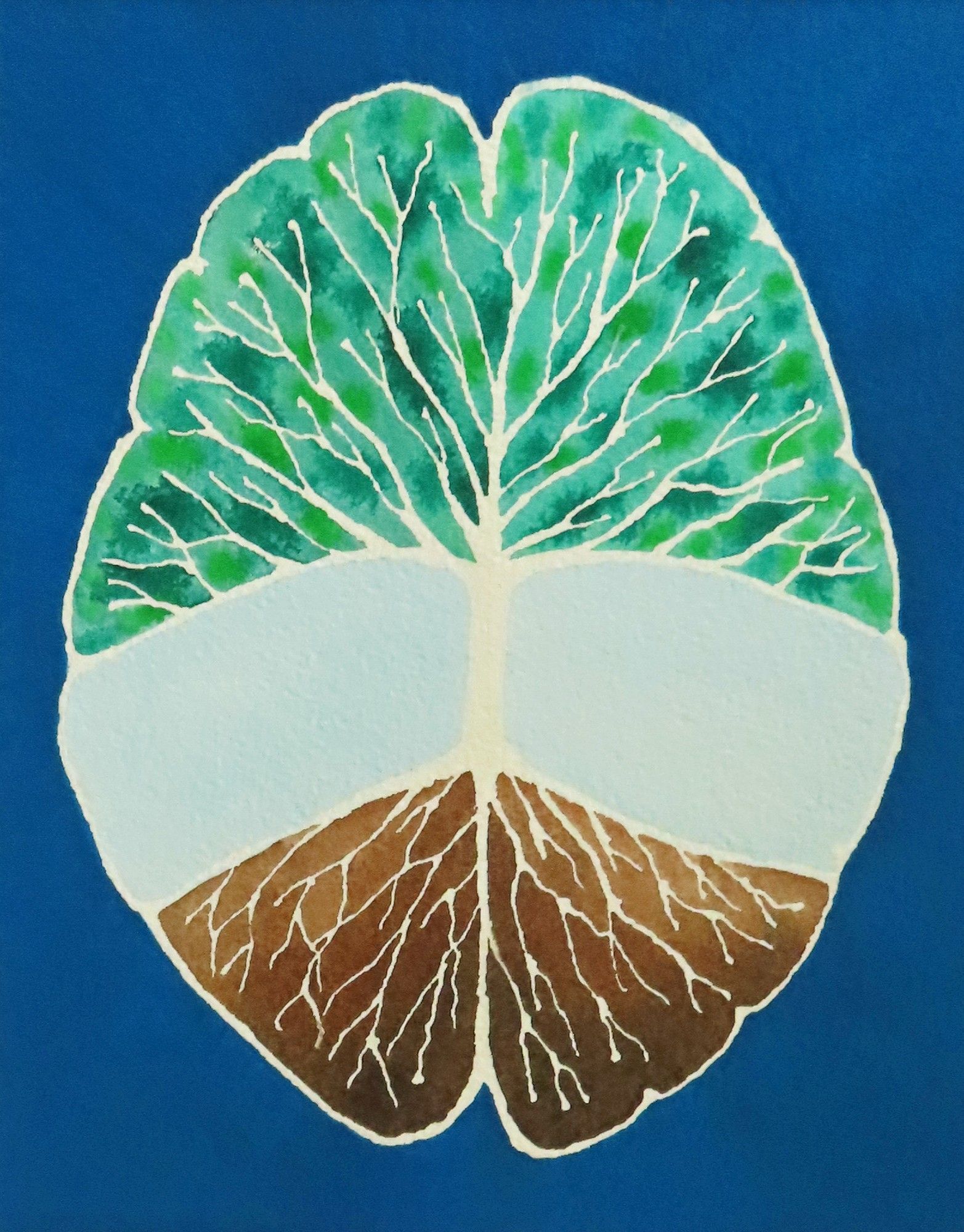 watercolor of brain with tree