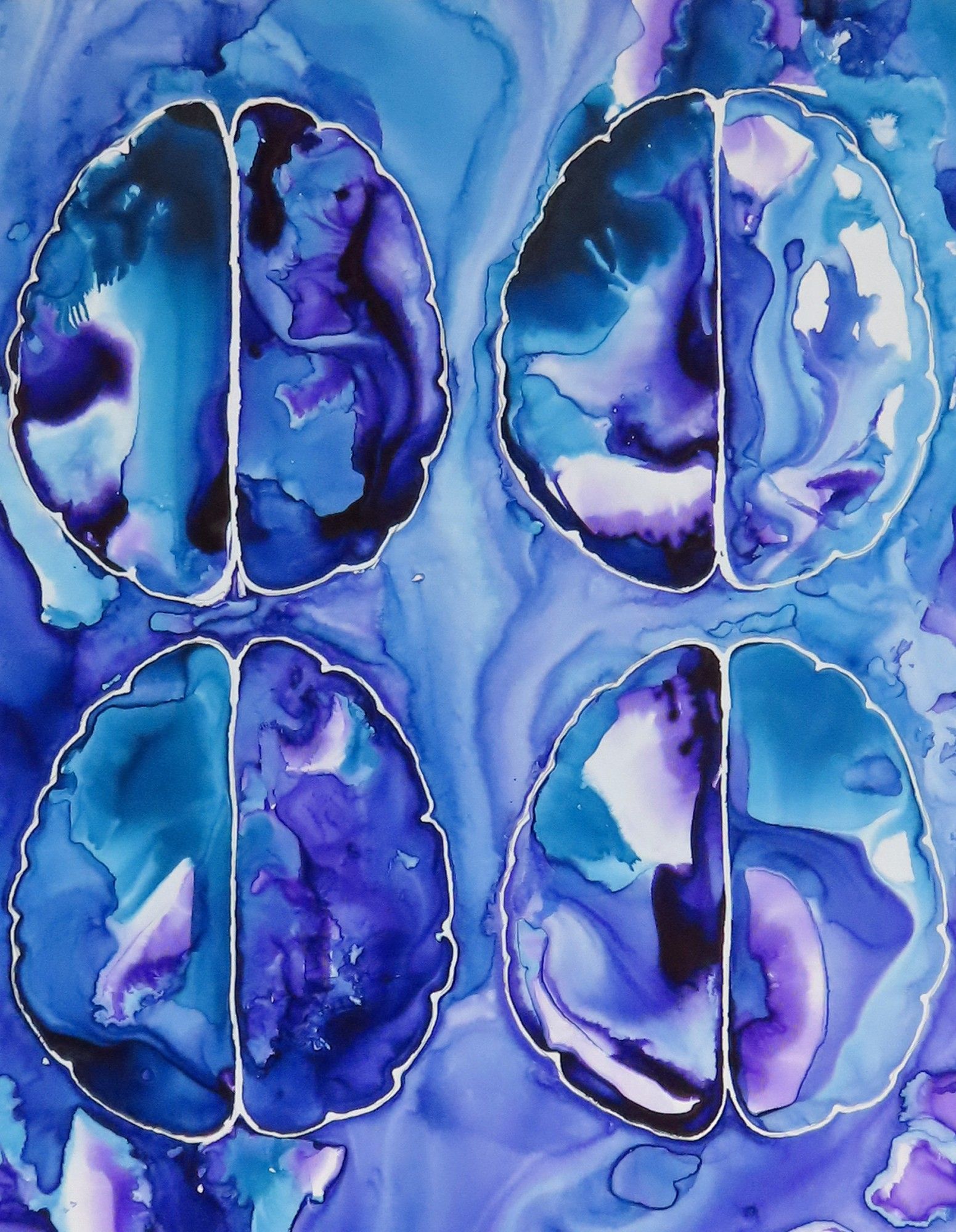 purple and blue brain scan ink painting