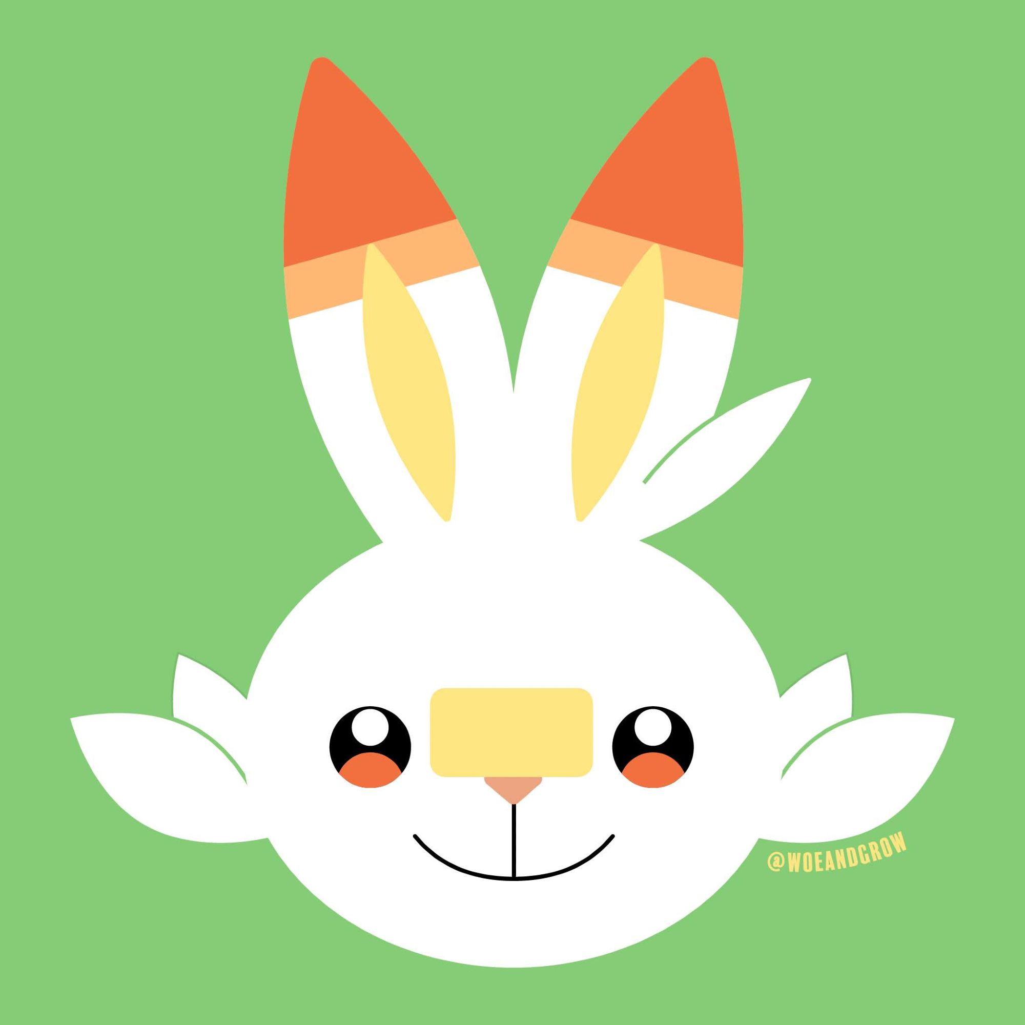 Vector artwork of Scorbunny's face with a light green background