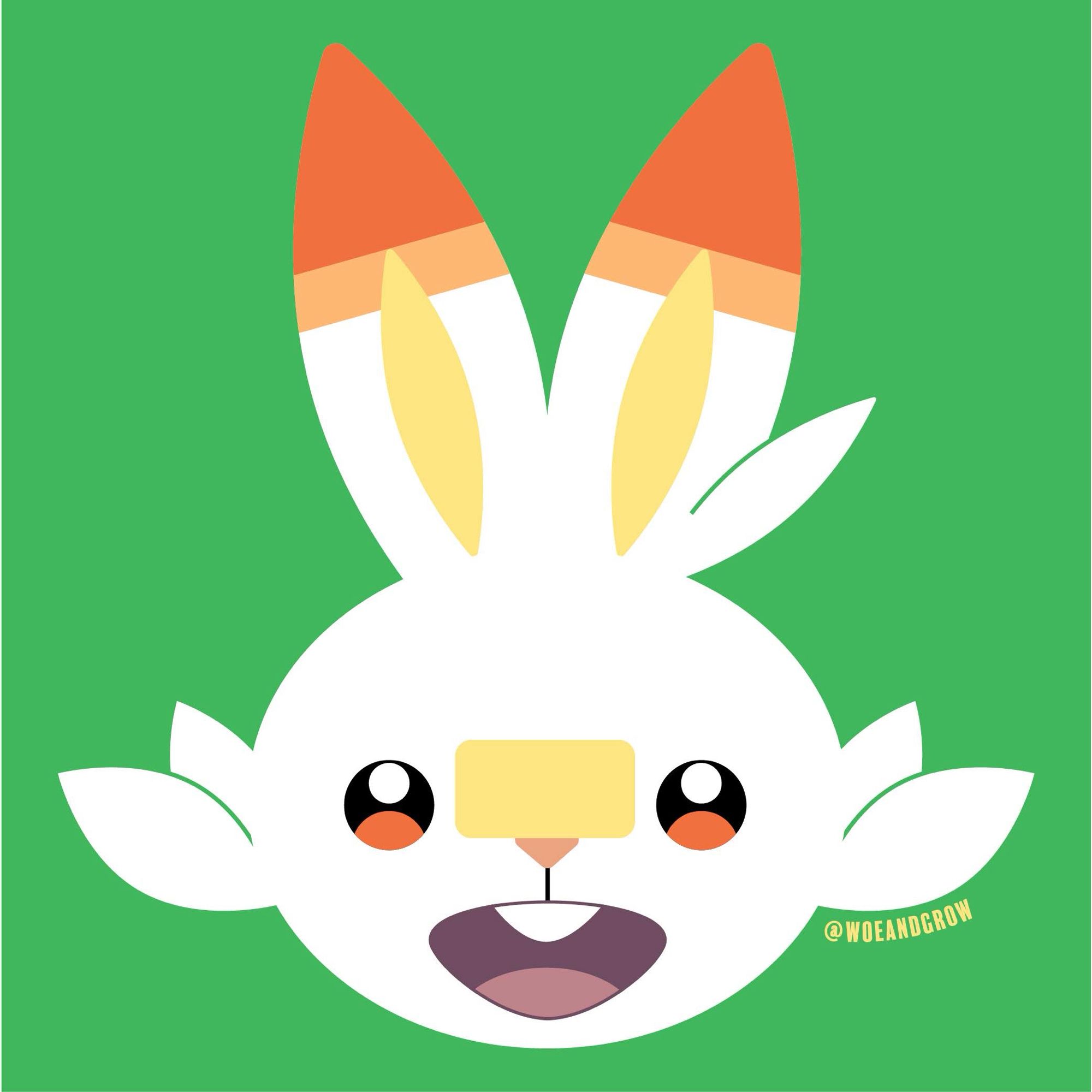 Vector artwork of Scorbunny’s face with an open mouthed smile