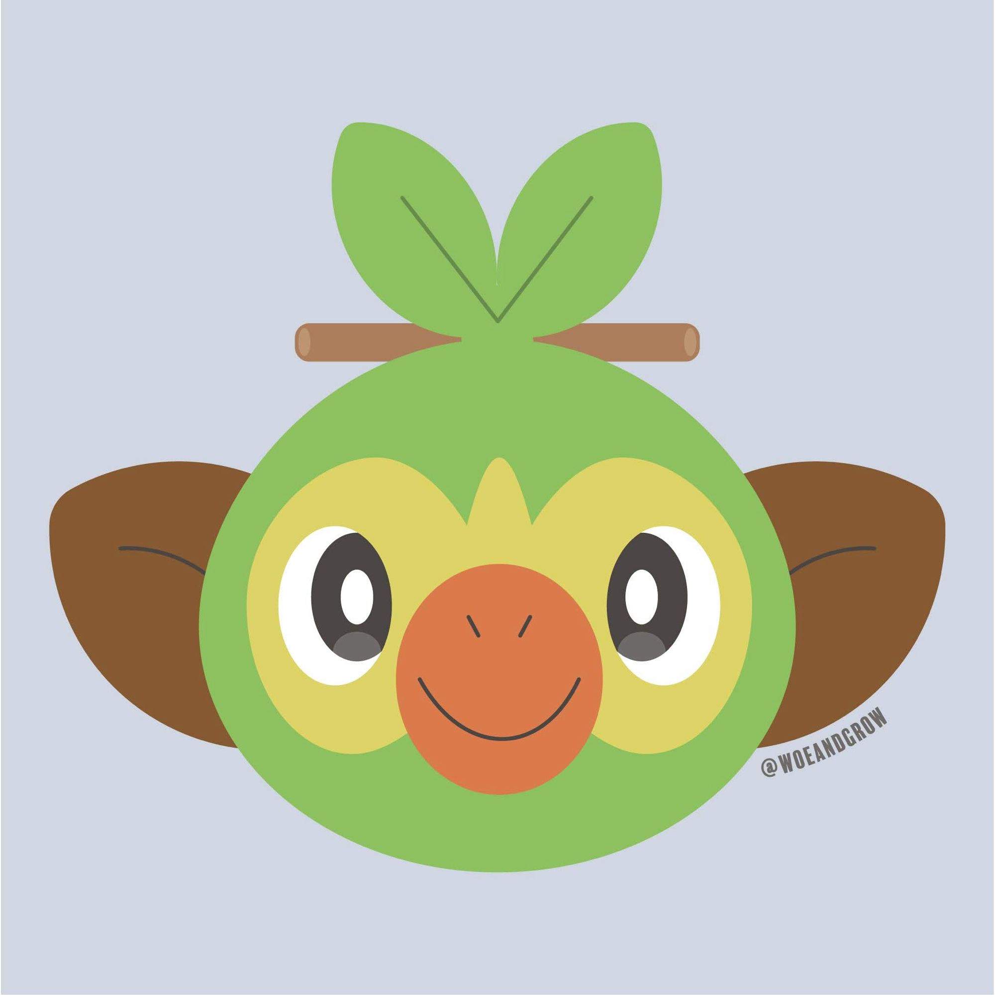 Lineless vector artwork of Grookey’s face looking straight on