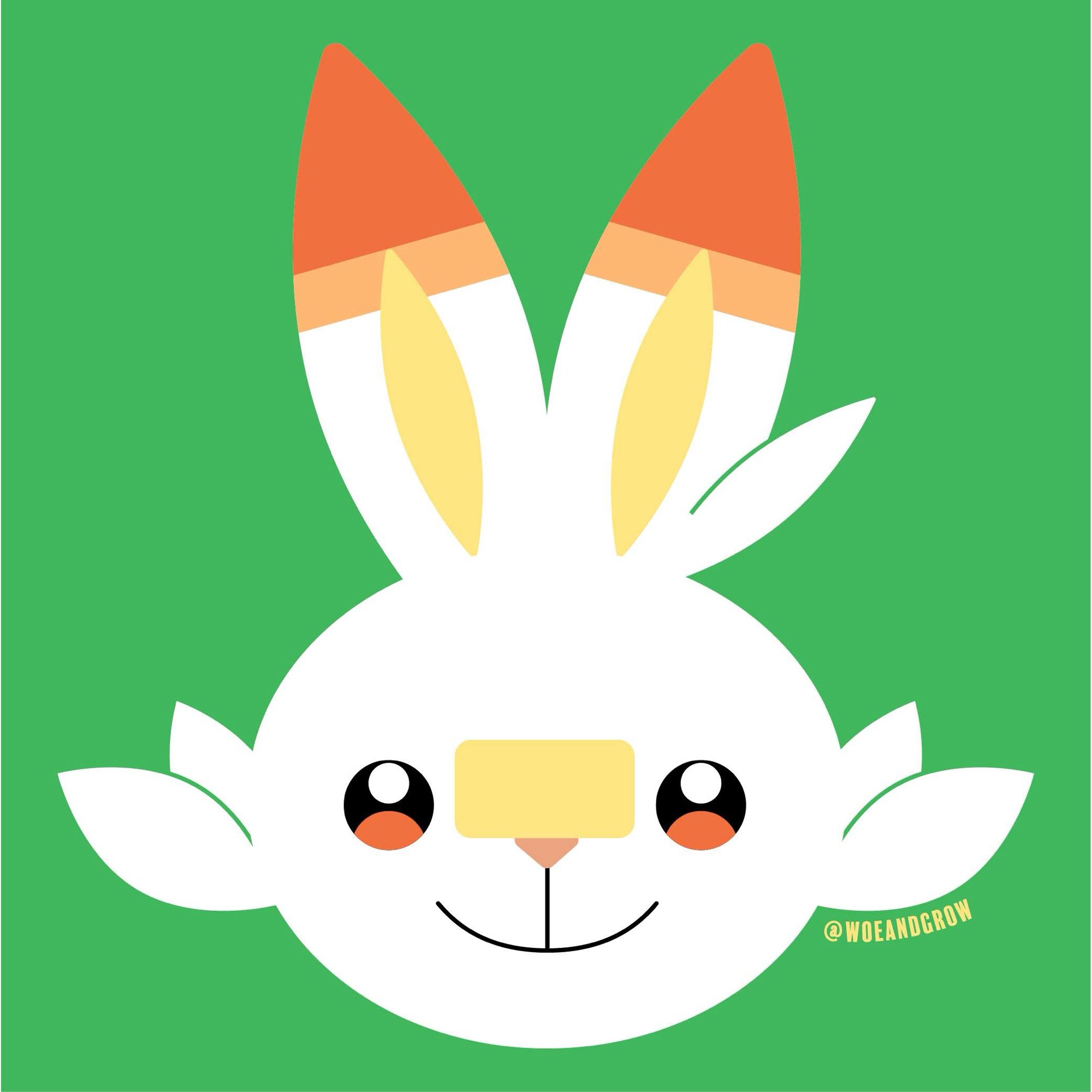 Vector artwork of Scorbunny’s face with a smile