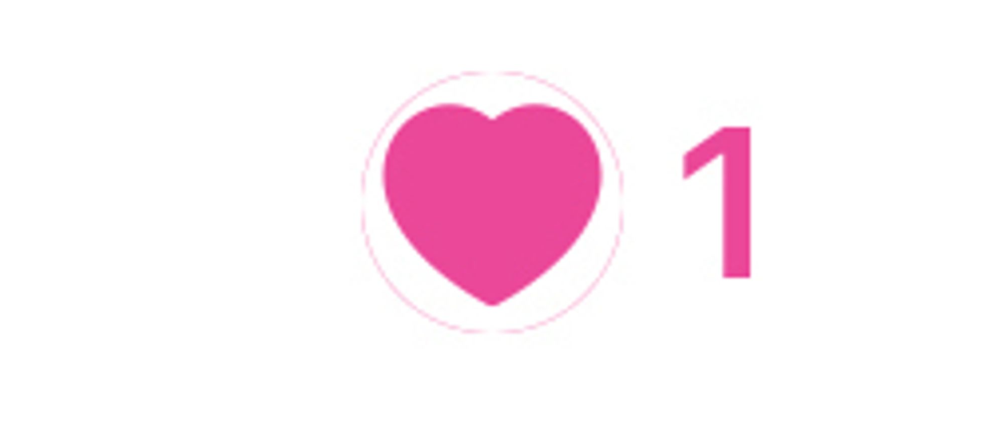 BlueSky heart icon, filled in with pink, with a 1 beside it. There’s a thin, 1px semi-disconnected circle around the heart.