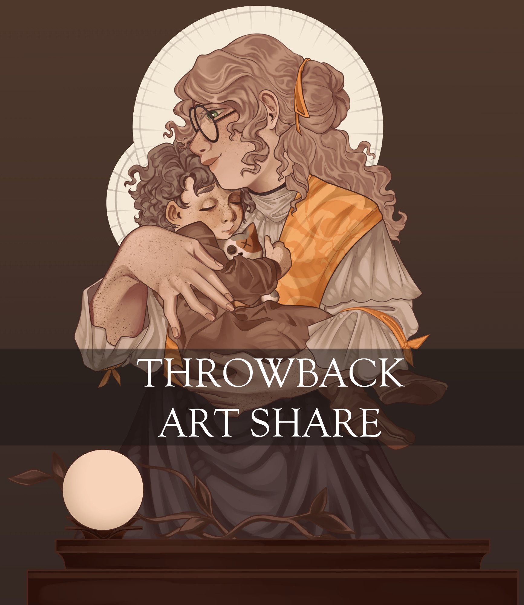 A drawing of two characters referenced from J.C. Leyendecker's Mother's Day 1977. Text reads "Throwback Art Share"