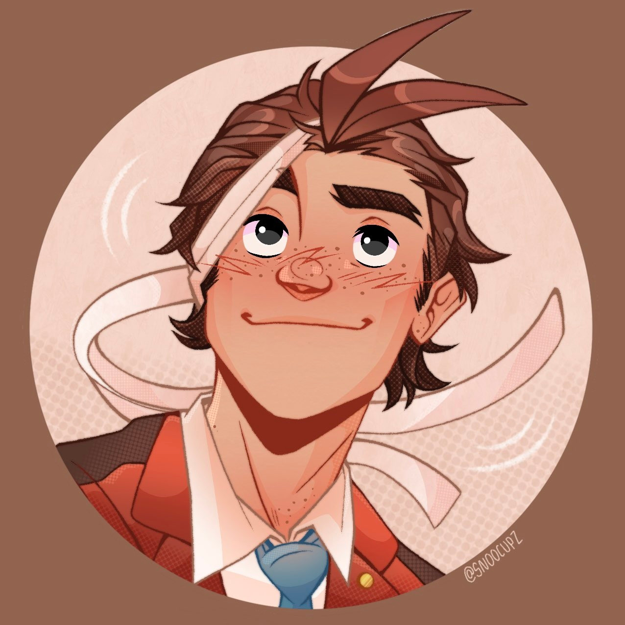 Apollo Justice from Ace Attorney, my old profile picture. He is looking up and smiling.