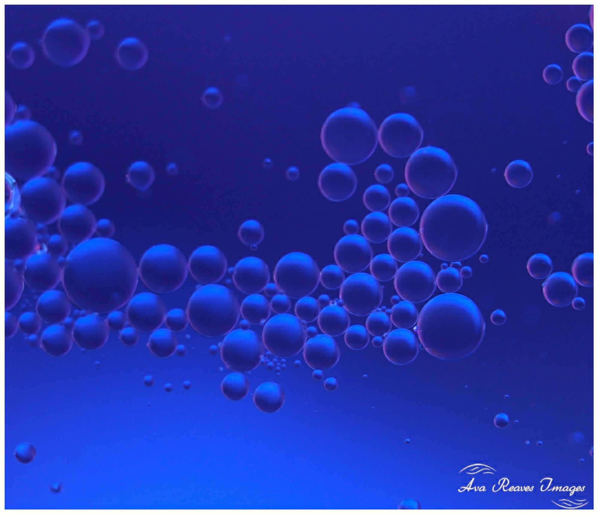 Oil and water creating bubbles in bluish purple