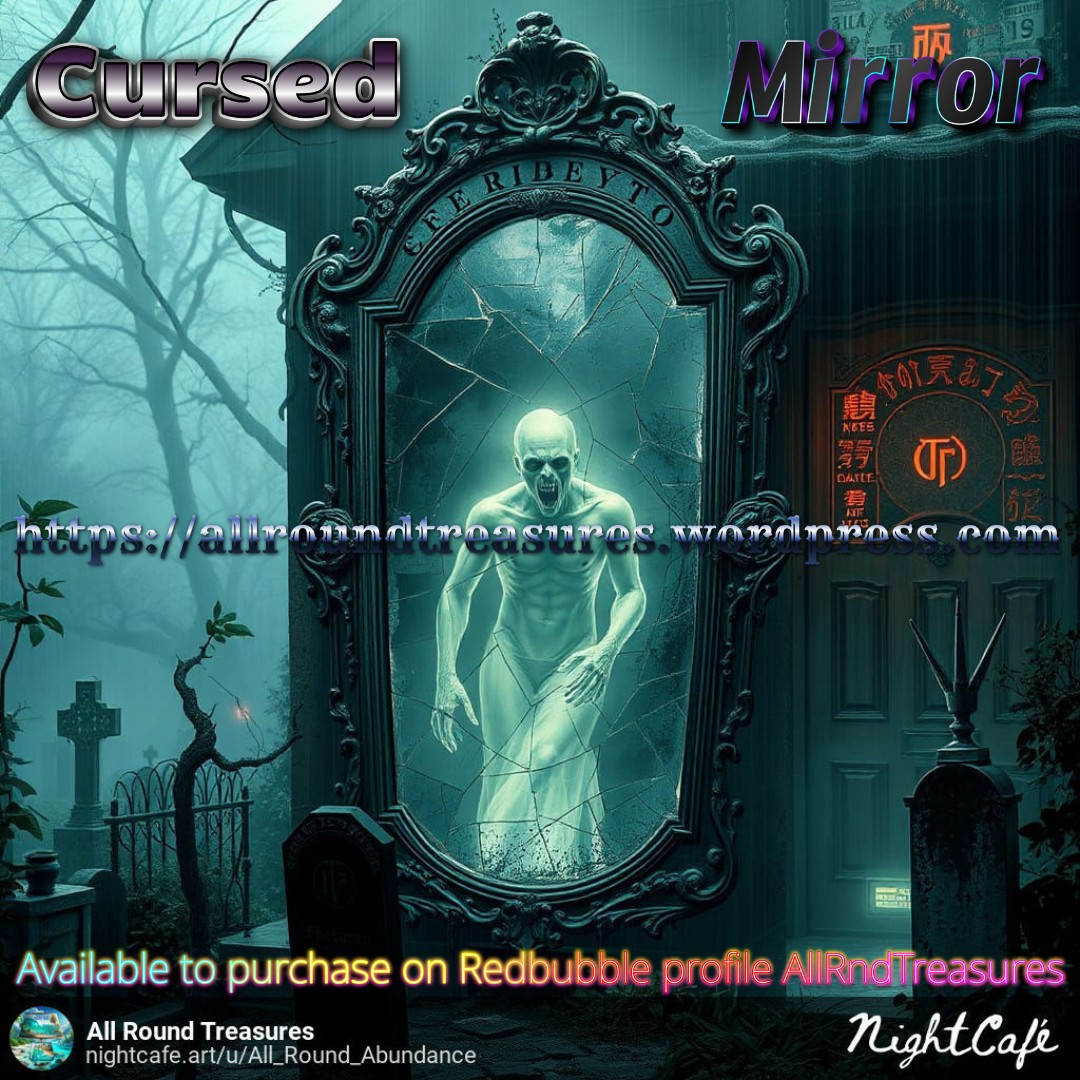 Cursed Mirror created on @NightCafeStudio for daily challenge 18 October 2024. Available to purchase oin Redbubble profile AllRndTreasures and now also BLOG wesbsite https://allroundtreasures.wordpress.com and all social media #nightcafe #nightcafestudio #redbubble #art #prints #canvas #gifts #tshirts #create #creations #created #viralimage #trendingviral #texttoimage #allroundtreasure #treasure #buy #purchase #miror #blog #blogger #blogoftheday #friendship