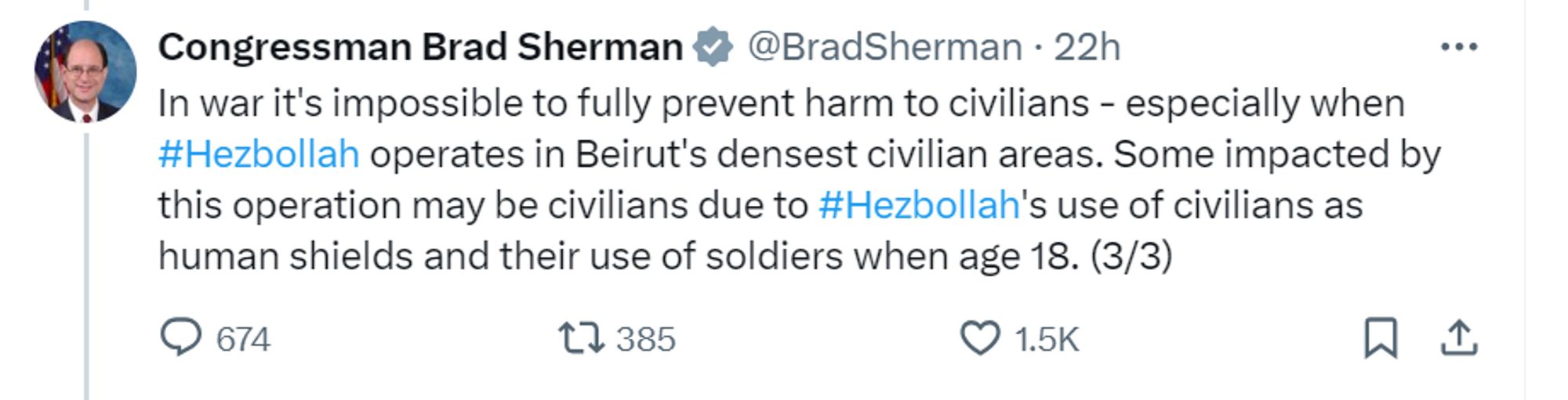 In war it's impossible to fully prevent harm to civilians - especially when #Hezbollah operates in Beirut's densest civilian areas. Some impacted by this operation may be civilians due to #Hezbollah's use of civilians as human shields and their use of soldiers when age 18. (3/3)