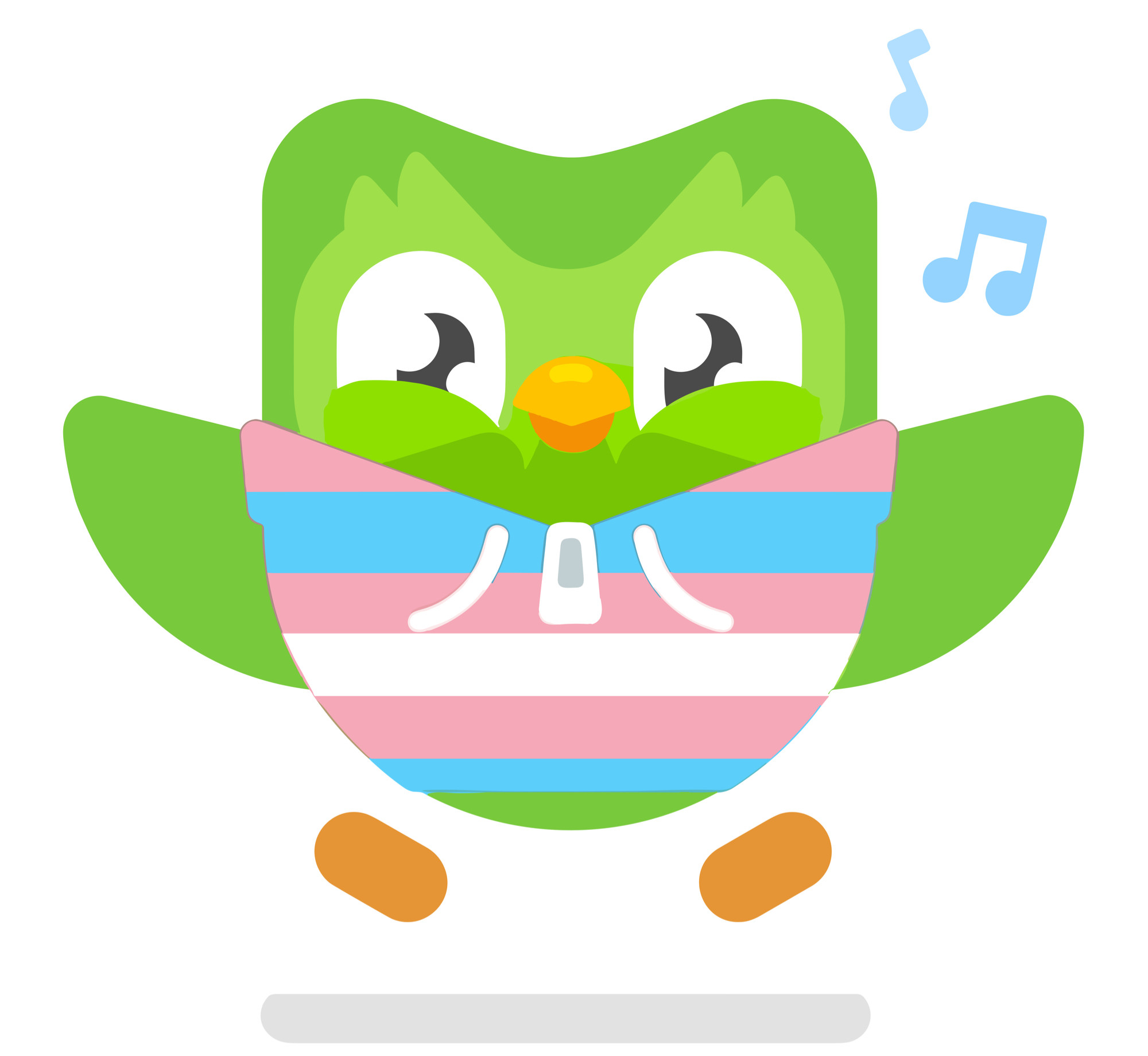 the duolingo owl wearing a trans hoodie. they’re jumping into the air and joyfully chirping