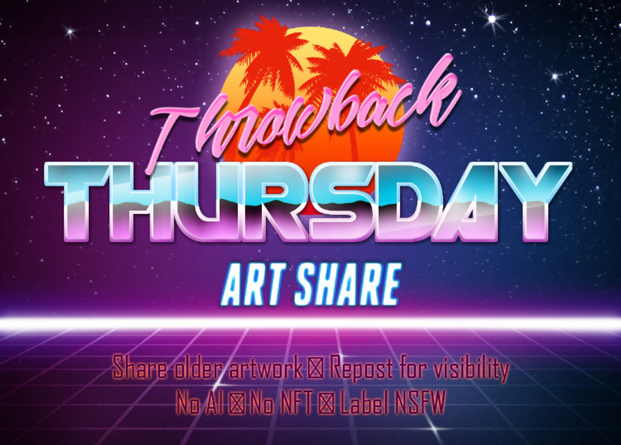 A retro/vaporwave inspired image advertising a throwback thursday art share.