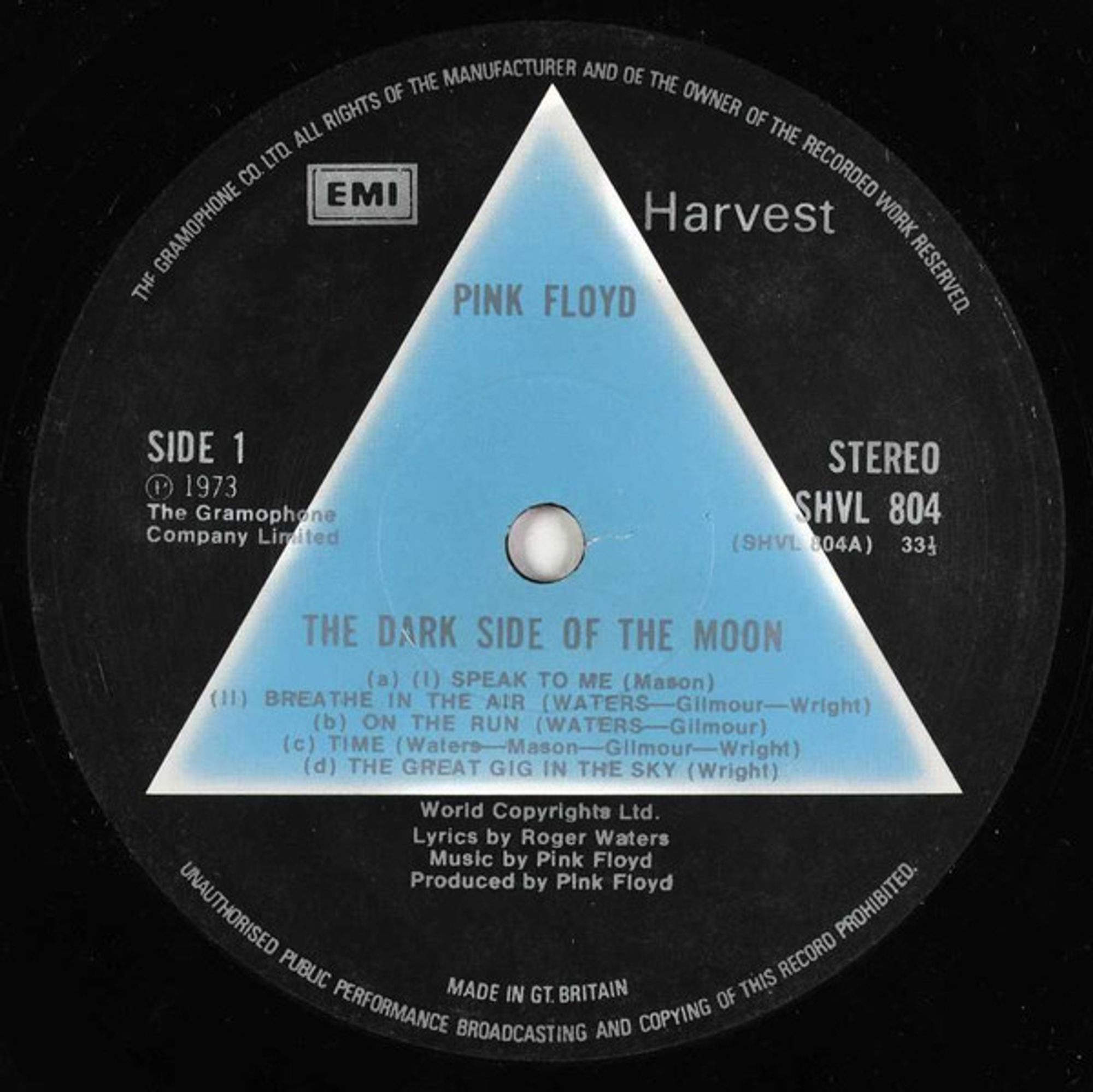 Label from the original "The Dark Side of the Moon" edition.