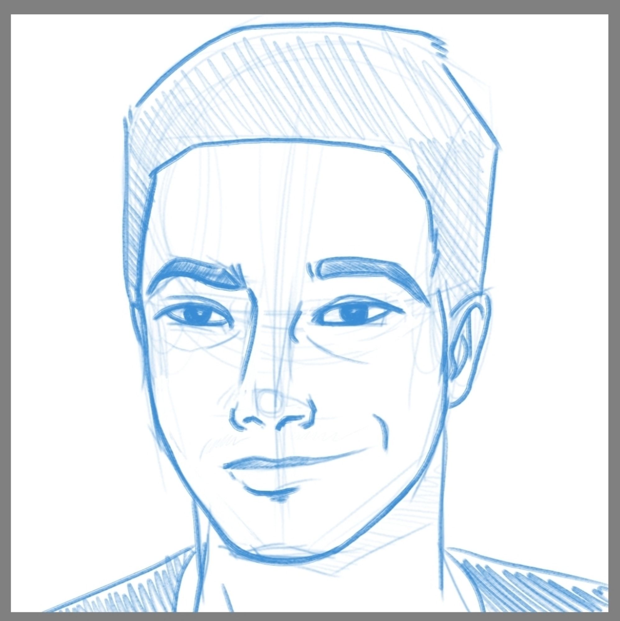 Sketch of a young man with a new hair cut