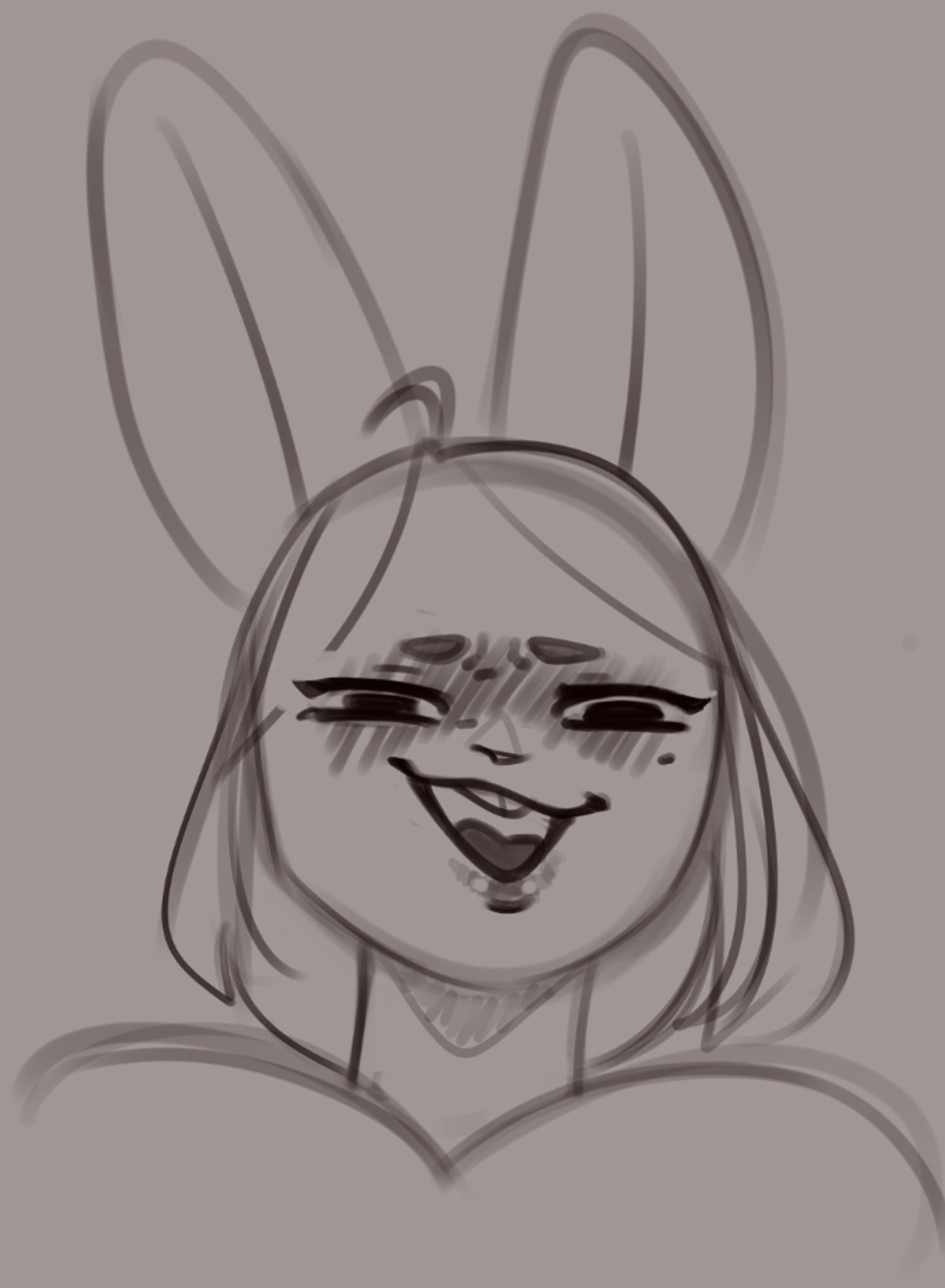 doodle of a portrait featuring a cartoon rabbit lady doing a goofy snort face