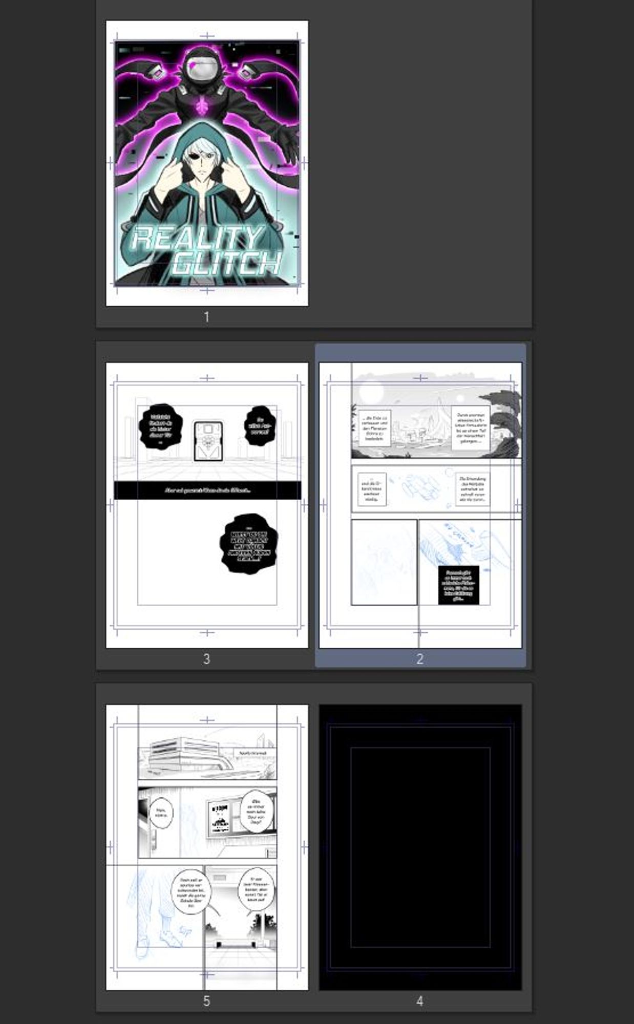 Screenshot of some half-finished manga pages.