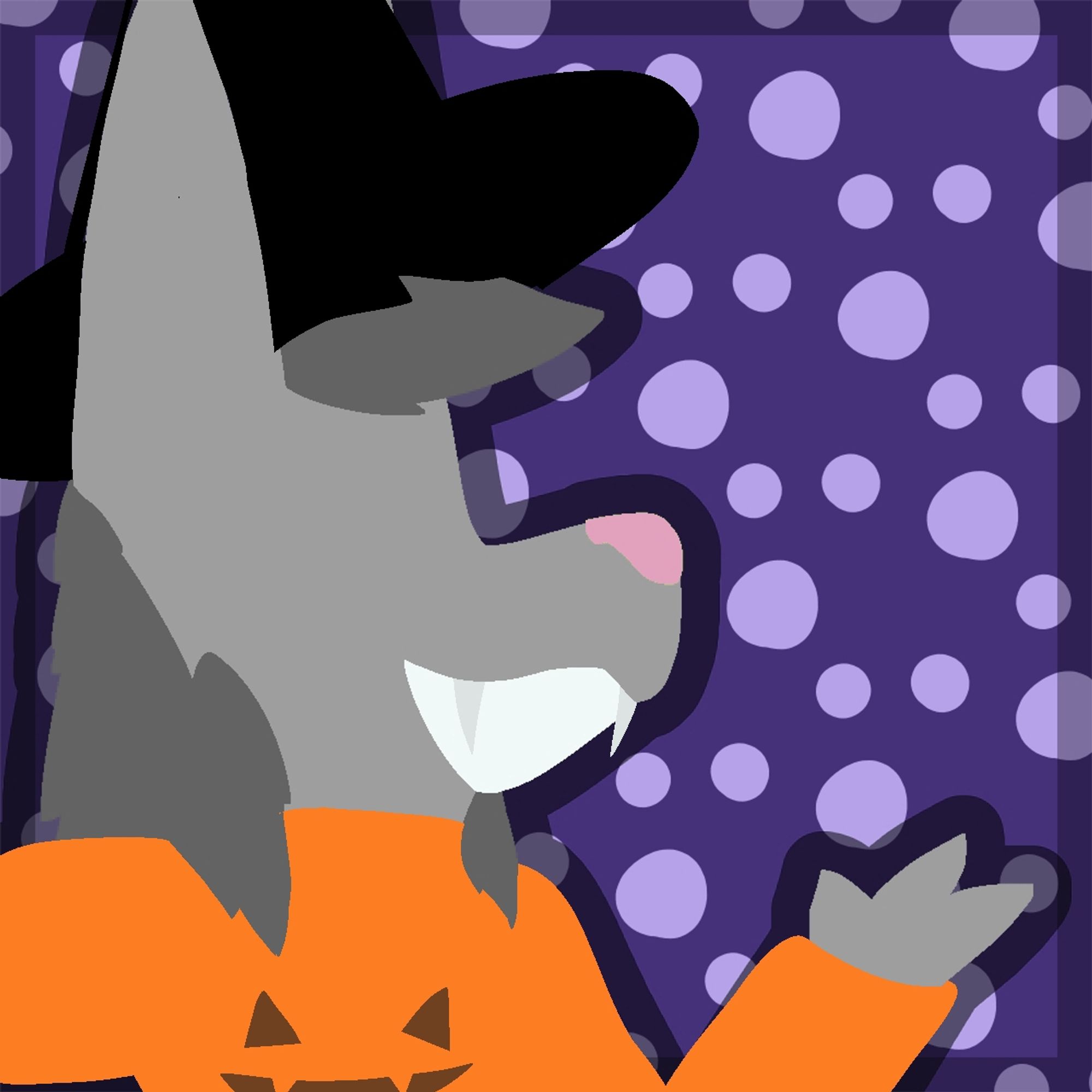 My new Halloween pfp (Arty with pumpkin sweater, witch hat and vampire fangs)