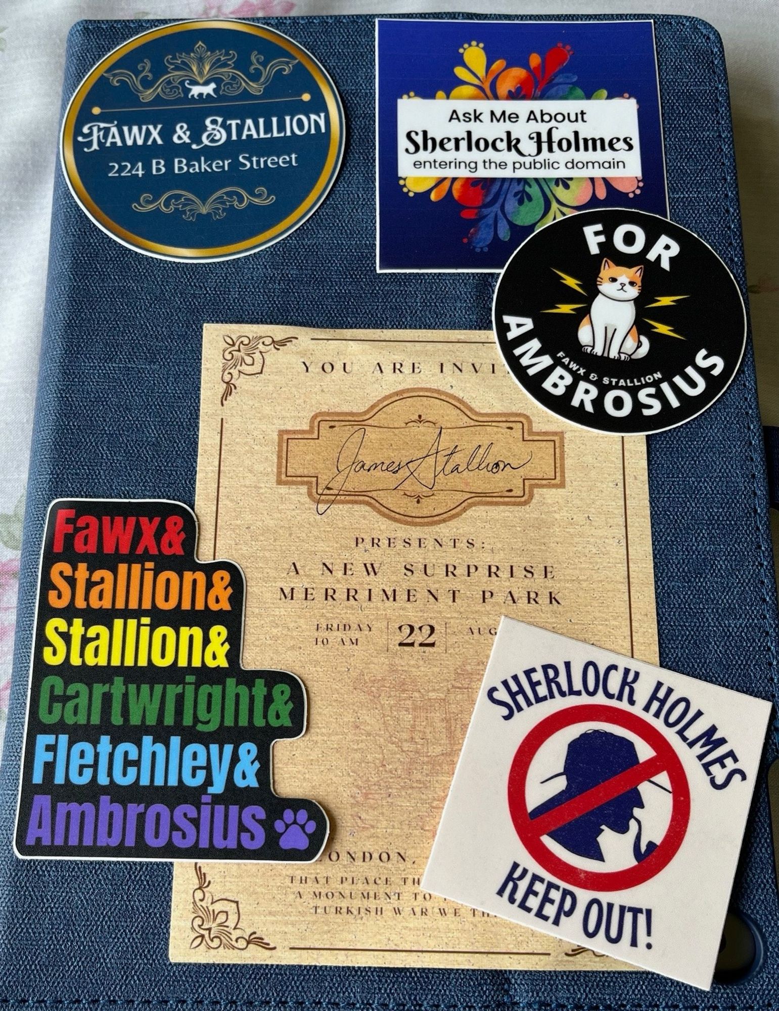 Five Fawx&Stallion Podcast Stickers and one invitation to theme park opening