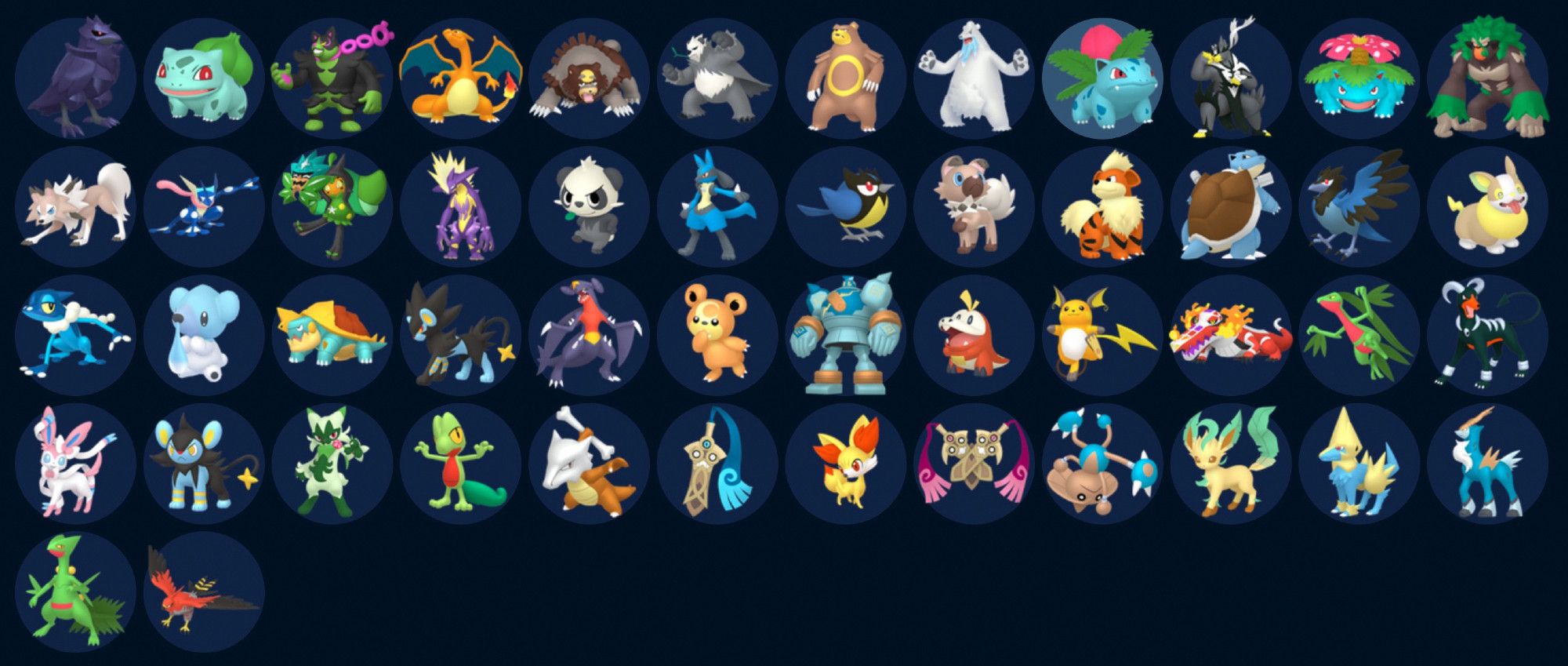 A collection of Pokémon images, ordering them from left to right

Corviknight, Bulbasaur, Okidogi, Charizard, Ursaluna, Pangoro, Ursaring, Beartic, Ivysaur, Urshifu, Venusaur, Rillaboom, Lycanroc, Greninja, Ogerpon, Toxtricity, Pancham, Lucario, Rookidee, Rockruff, Growlithe, Blastoise, Corvisquire, Yamper, Frogadier, Cubchoo, Drednaw, Luxray, Garchomp, Teddiursa, Golurk, Fuecoco, Raichu, Skeliderge, Grovyle, Houndoom, Sylveon, Luxio, Floragato, Treeko, Marowak, Honedge, Fenekin, Doublade, Hitmontop, Leafeon, Manetric, Cobalion, Sceptile, Talonflame