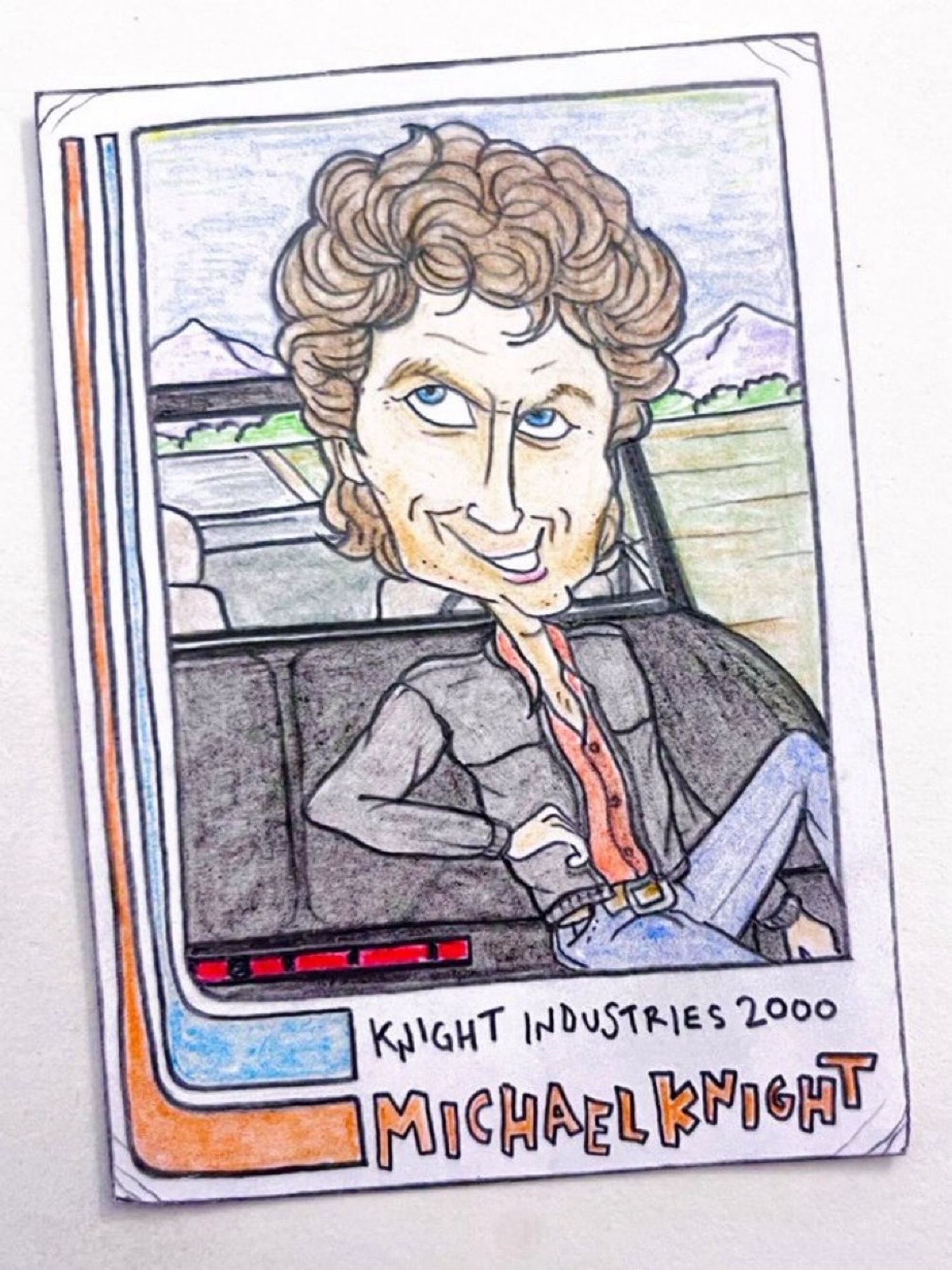 Colored-pencil card drawing of Michael Knight