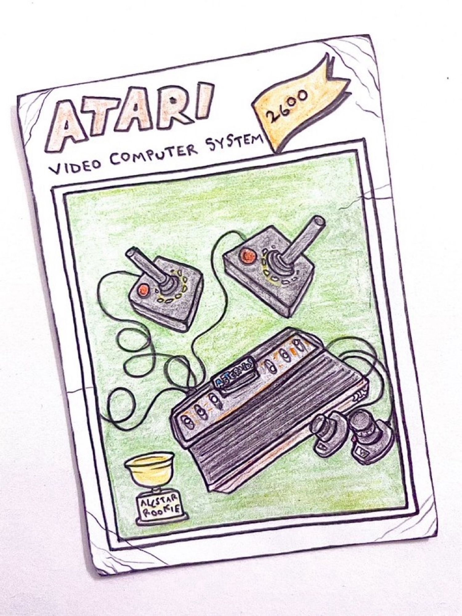 Colored-pencil card drawing of an Atari 2600