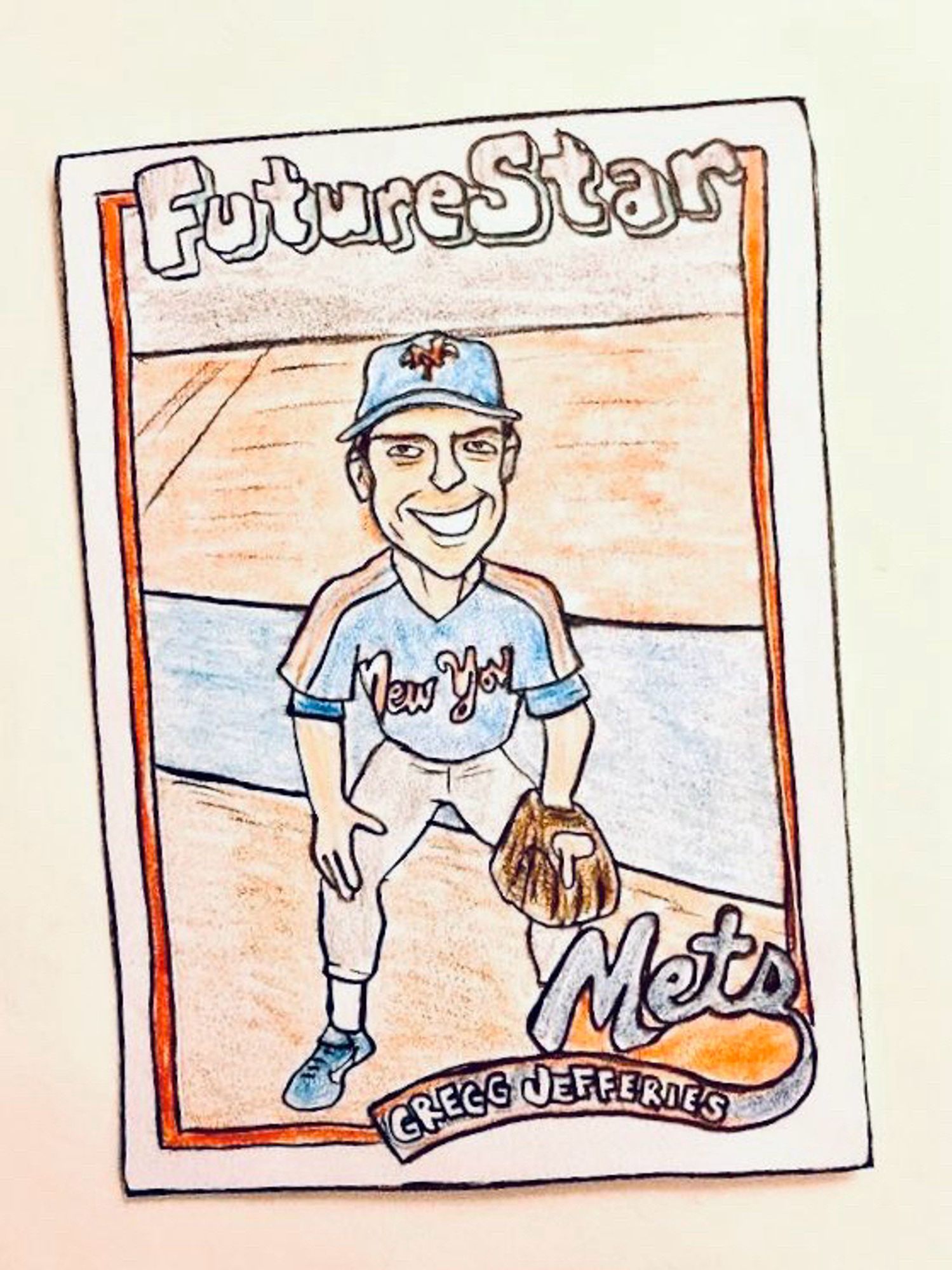 Colored-pencil card drawing of Gregg Jefferies