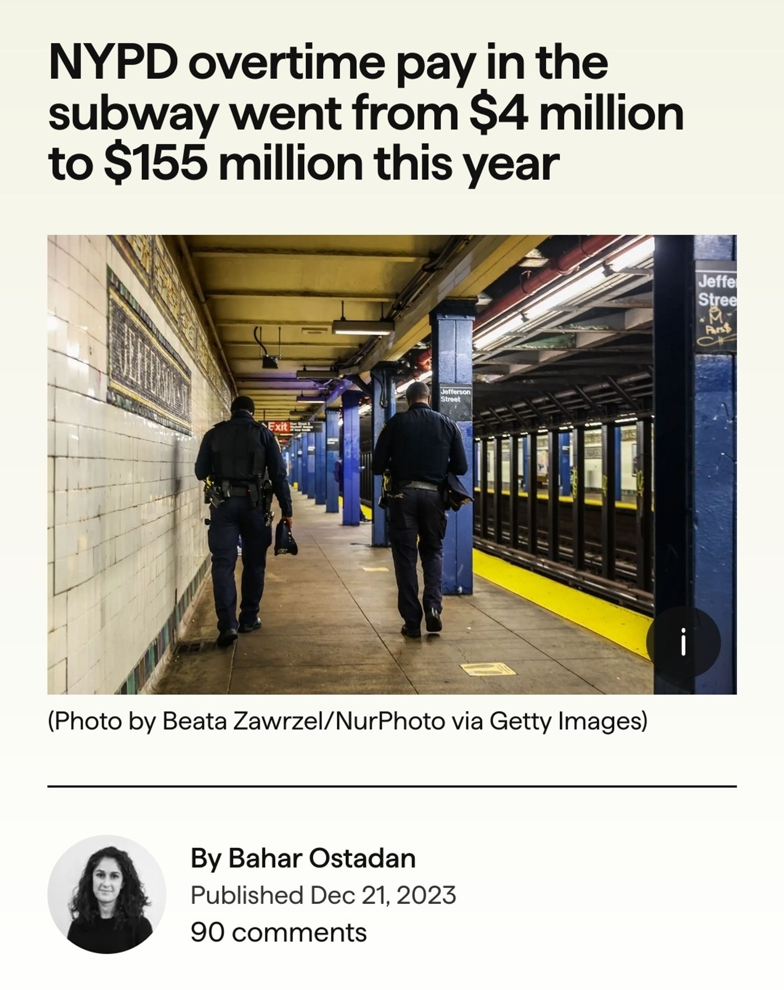 2023 Gothamist headline: 
NYPD overtime pay in the subway went from $4 million to $155 million this year