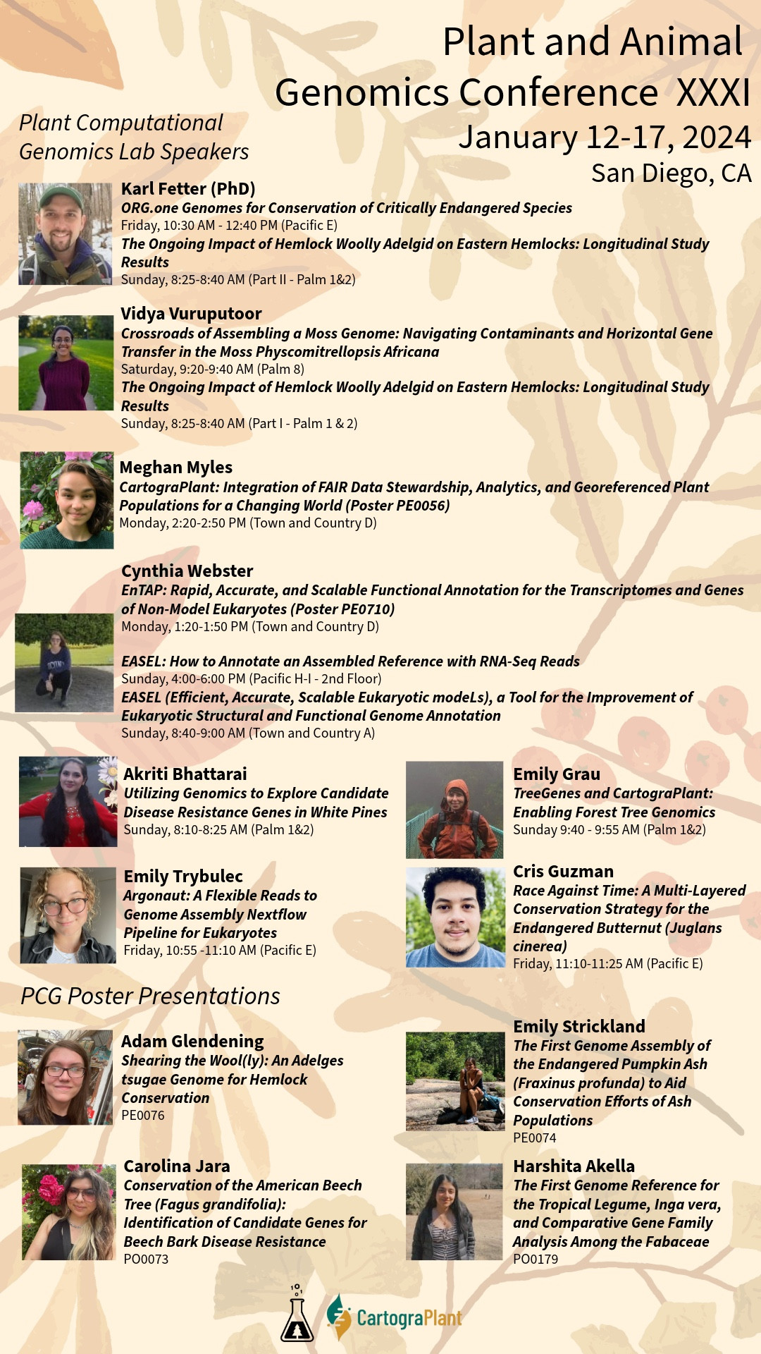 Text description of all the talks by the PCG lab members at PAG31