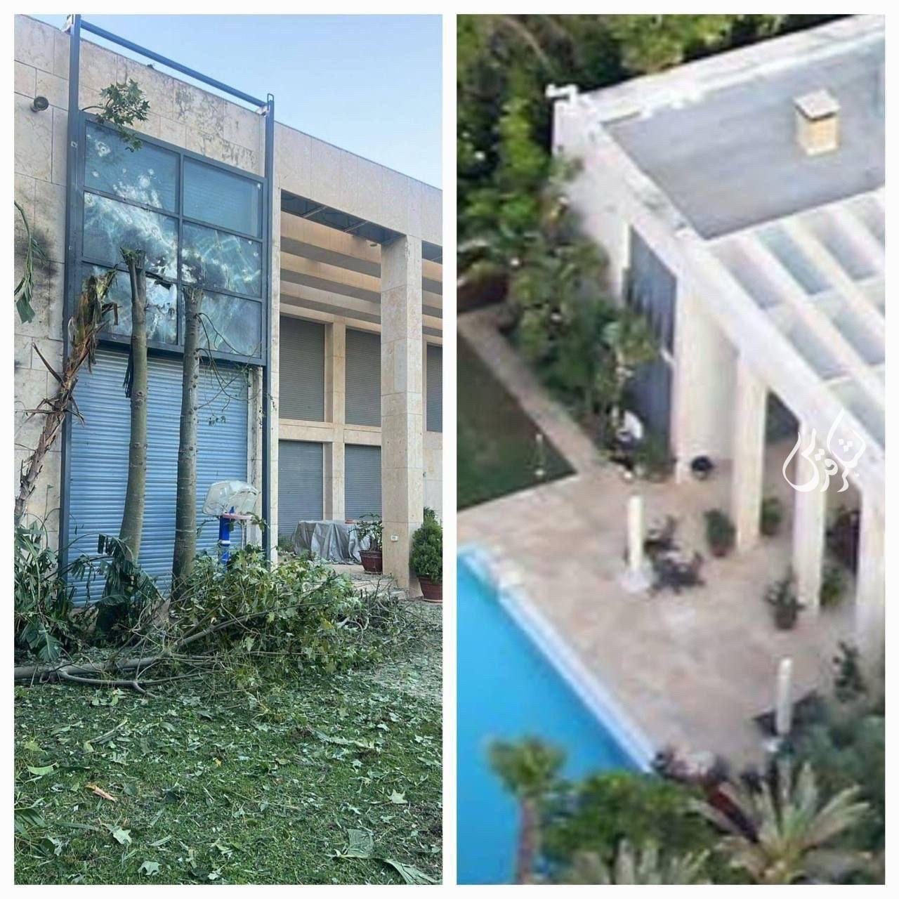 Trees blasted, his bedroom window's bulletproof glass still standing but very much needing replacement, scorch marks on the building