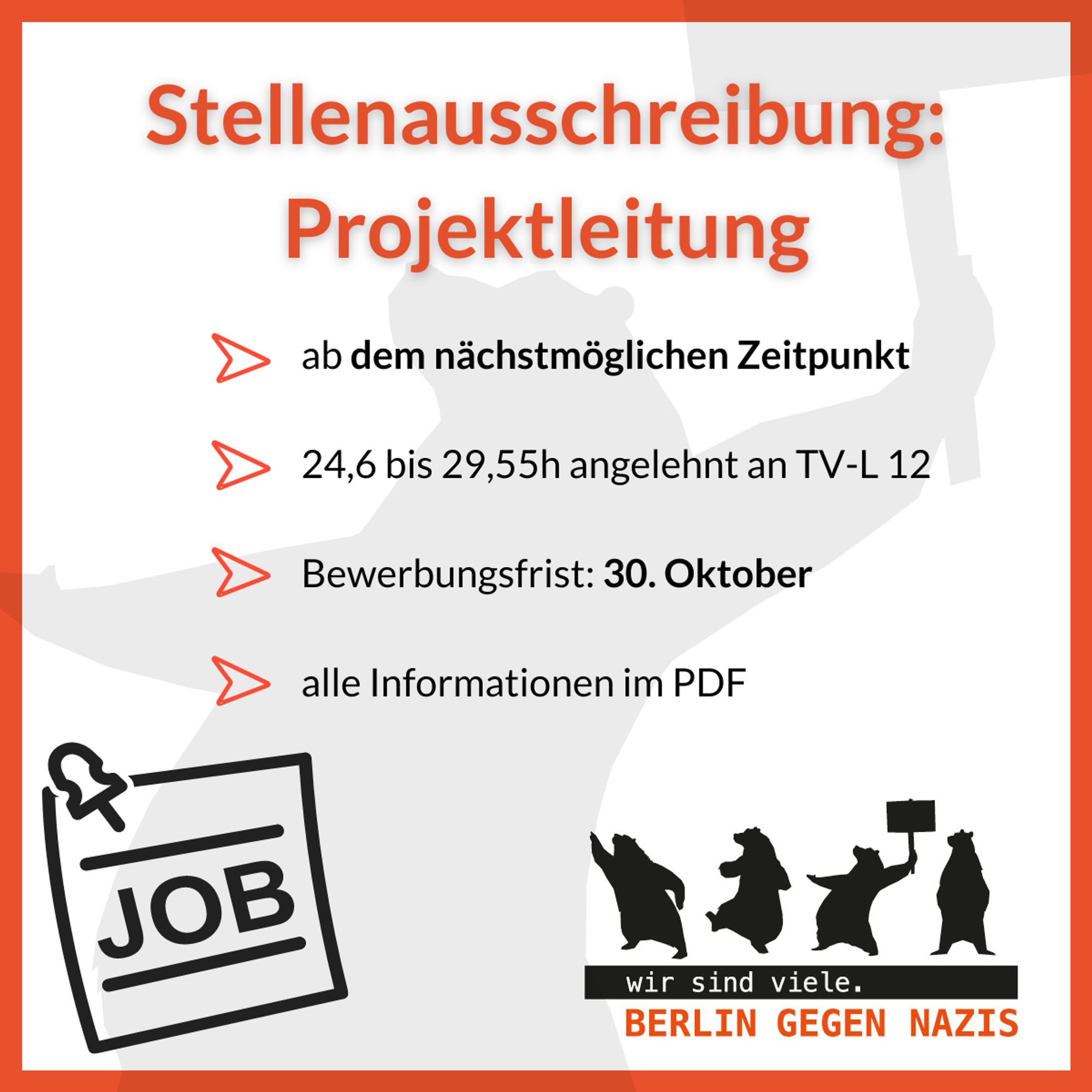 Sharepic Stellenausschreibung Berlin gegen Nazis Projektleitung