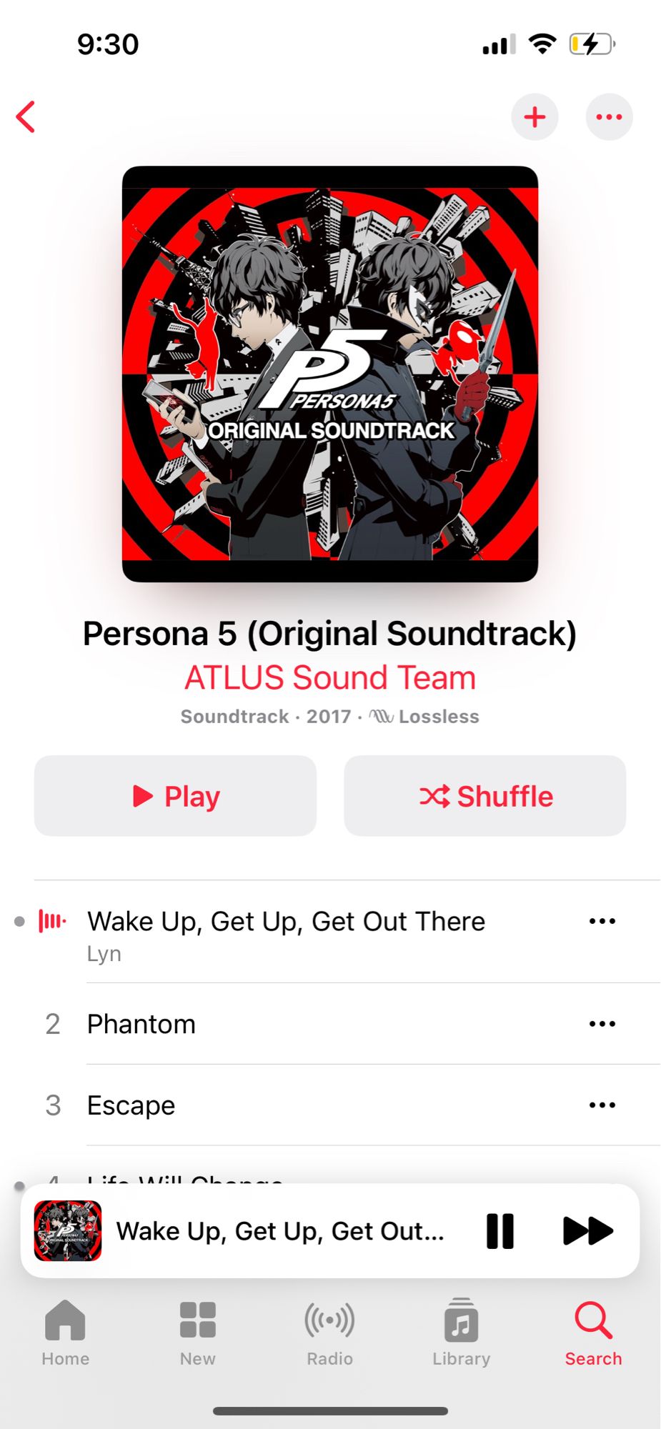 Apple Music screenshot, i am listening to the persona 5 soundtrack