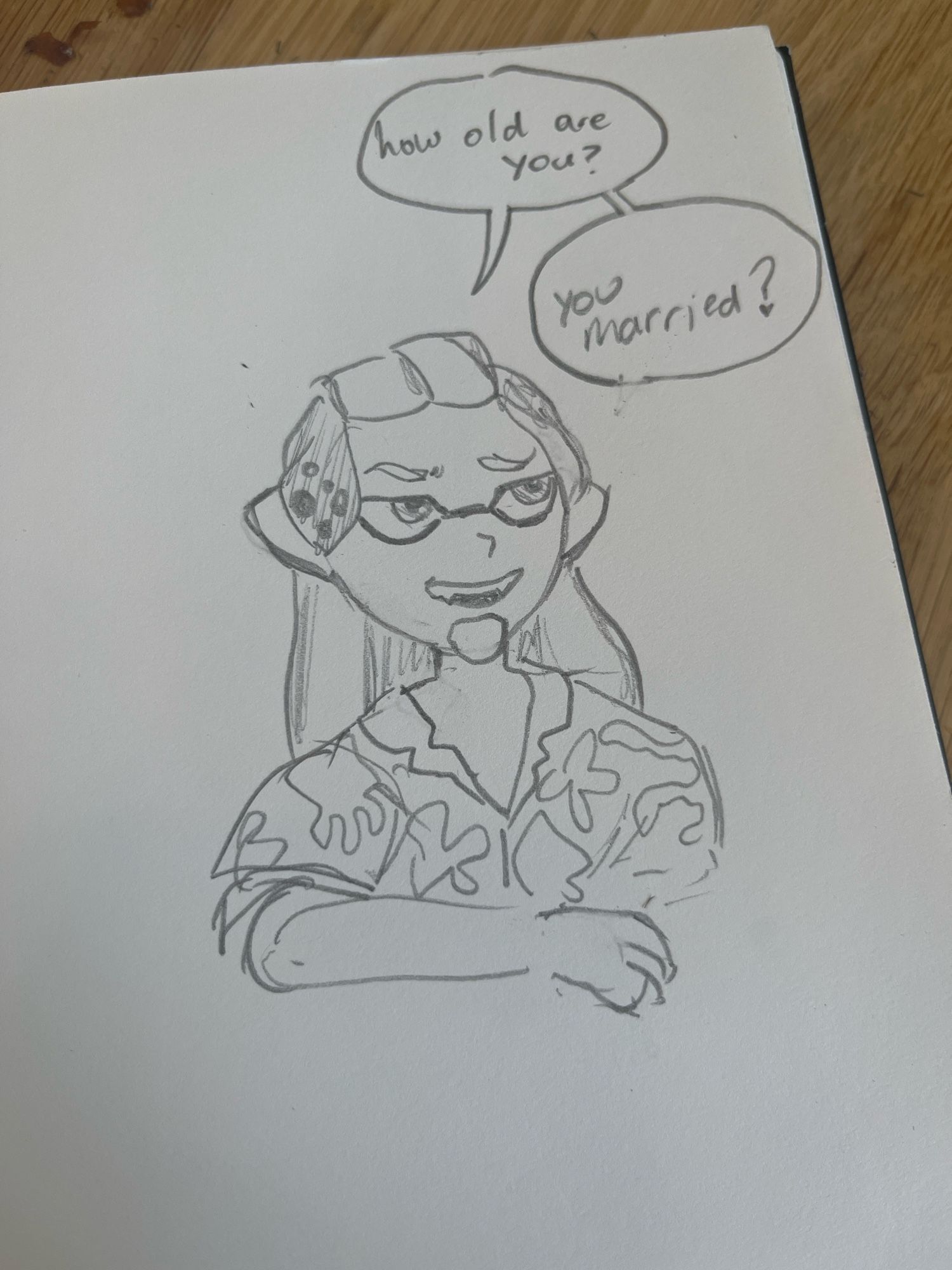 A middle-aged inkling in a Hawaiian shirt. He says “how old are you? Are you married?”